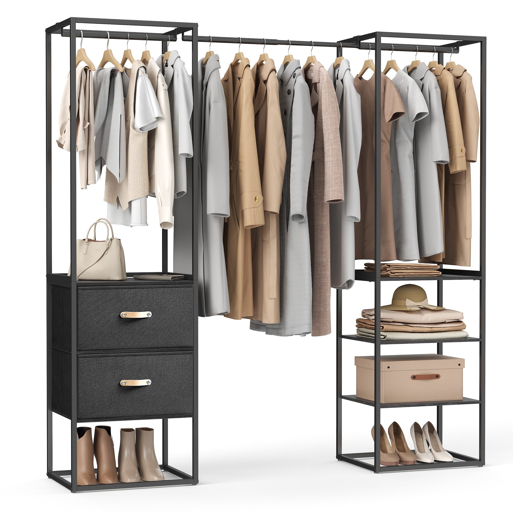 SONGMICS Kleiderschrank Kleiderständer hochbelastbar, 2 Schubladen, 4 Ablagen