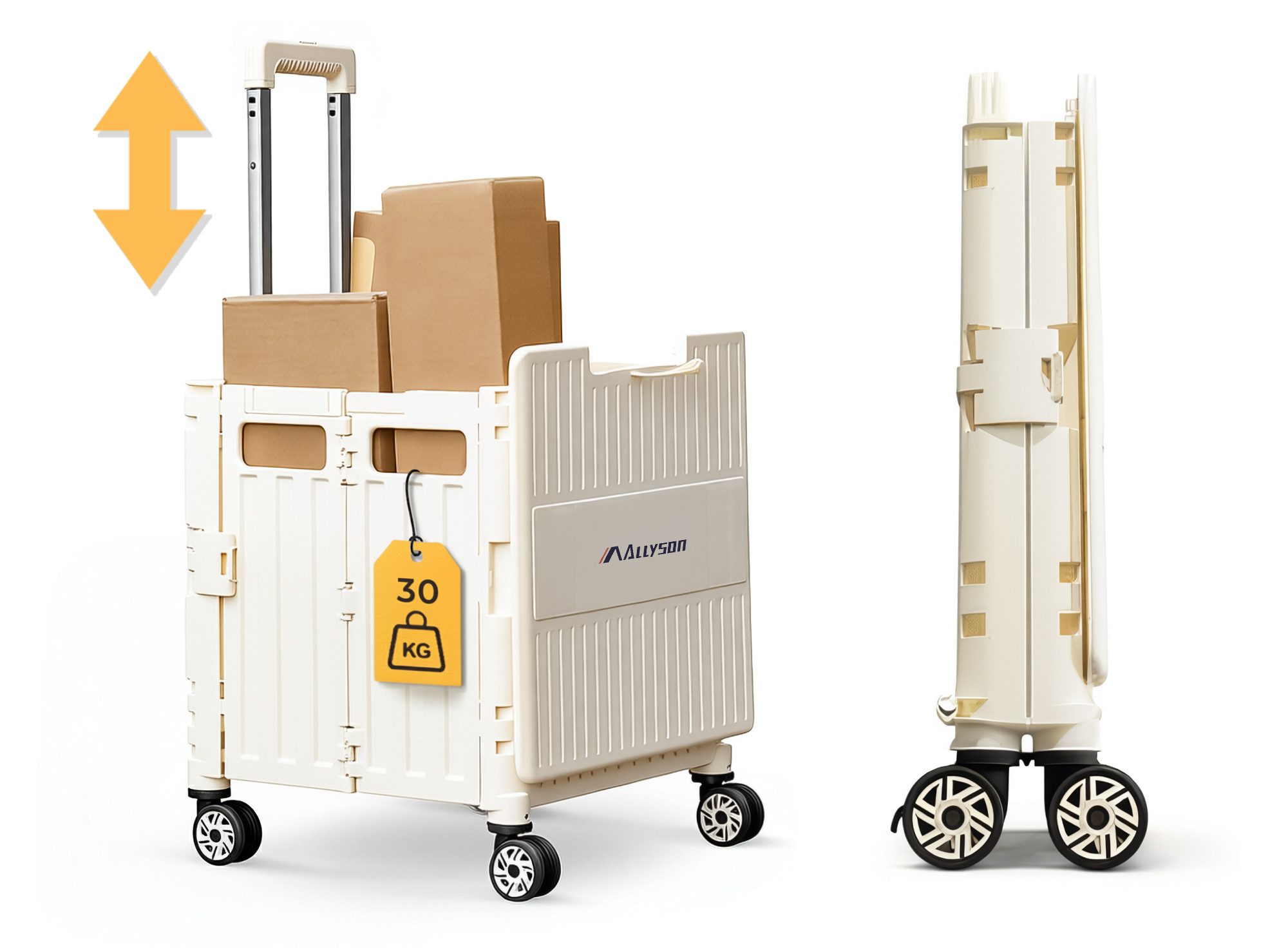 Allyson Einkaufstrolley klappbar, Klappbox faltbar Stabiler Transportwagen, Teleskopgriff & 30kg Traglast