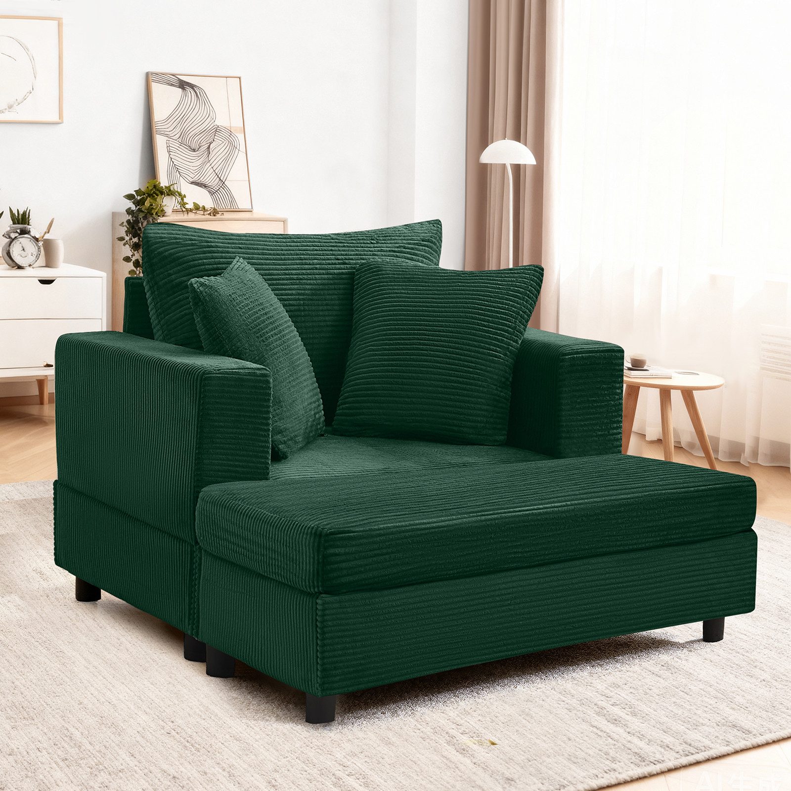 Odikalo Loungesofa Sofas wohnzimmer Einzelsofa Chaiselongue mit Fußablage & Stauraum, Lounge-Sofa mit 3 Kissen für Wohnzimmer & Schlafzimmer Komfortabel, kompakt und platzsparend