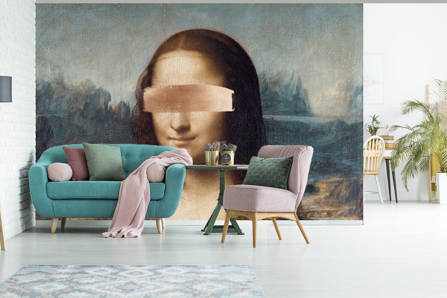 MuchoWow Fototapete Wohnzimmer, Kinderzimmer, da Tapete Vinci Leonardo Roségold, Vinyl Wallpaper (6 bedruckt, - Matt, - für Mona Lisa St), Schlafzimmer