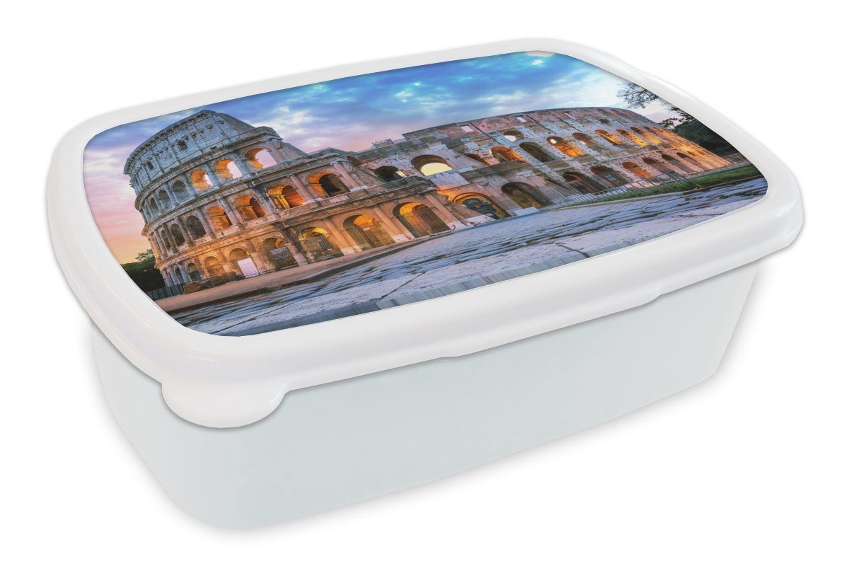 MuchoWow Lunchbox Rom - Kolosseum - Lampen, Kunststoff, (2-tlg), Brotbox für Kinder und Erwachsene, Brotdose, für Jungs und Mädchen weiß