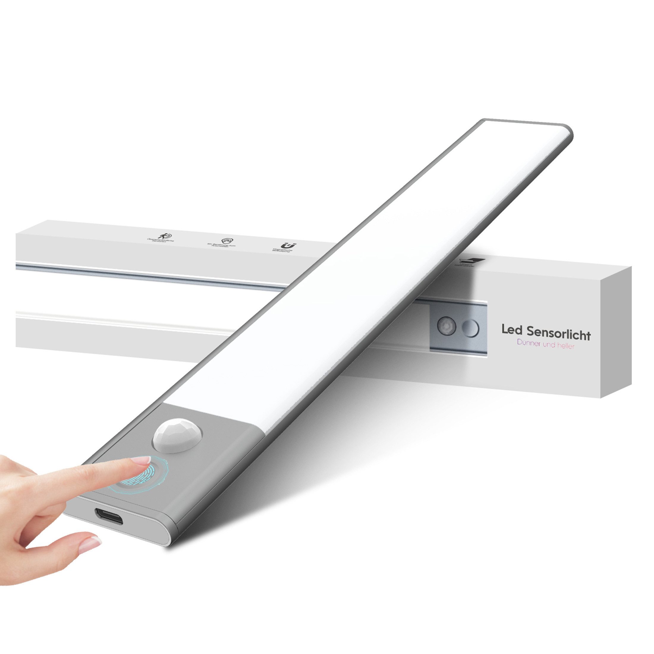 Fanttik LED Unterbauleuchte Küche 400mm LED Schrankbeleuchtung mit Bewegungsmelder und Lichtsensor, ohne Kabel, 6000K Kaltweiß, SchrankLeuchte Schranklicht Lichtleiste Aufladbar 1500 mAh Akku