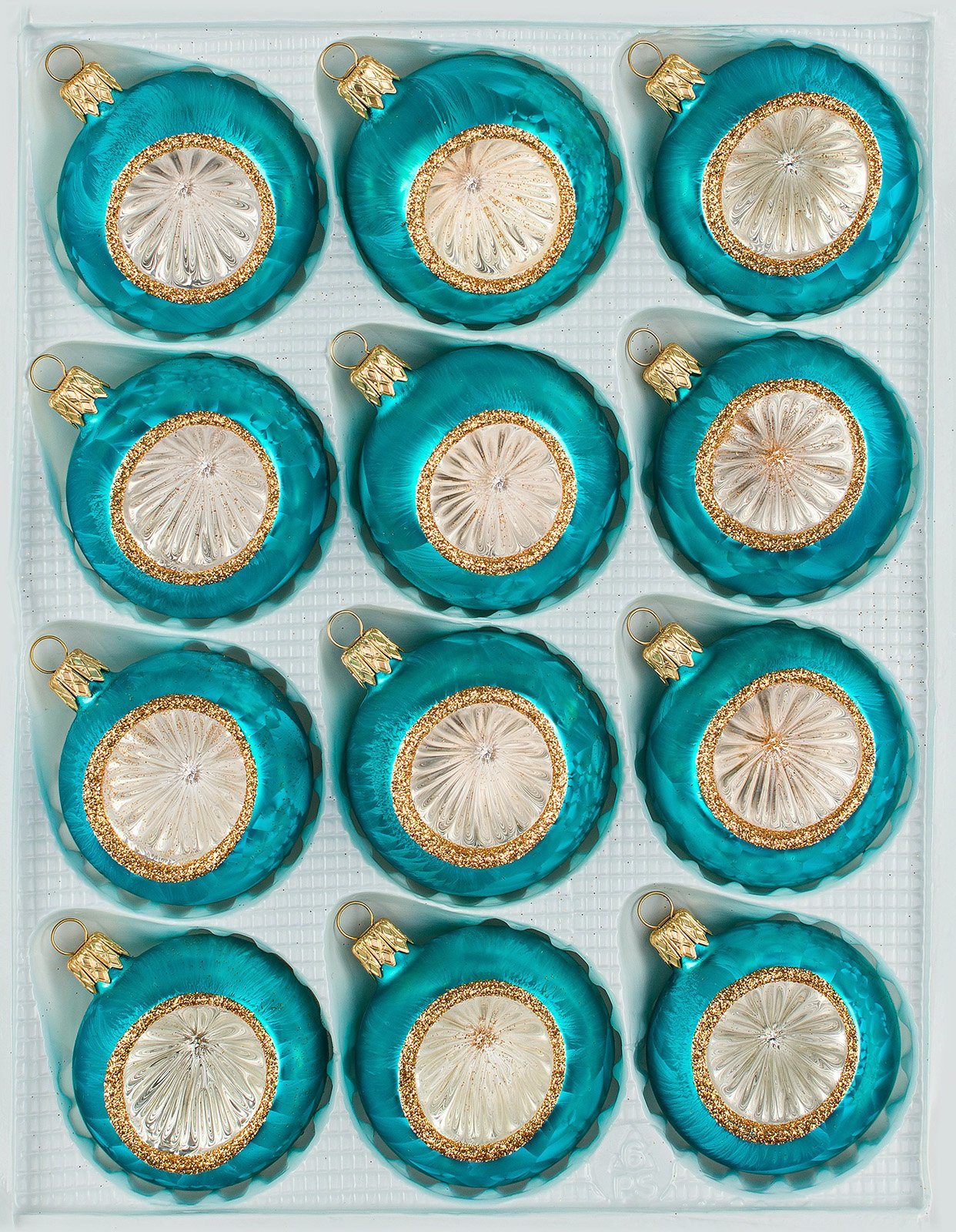 Navidacio Weihnachtsbaumkugel 12 tlg. Glas-Weihnachtskugeln Set in "Vintage Ice Petrol-Türkis Gold"