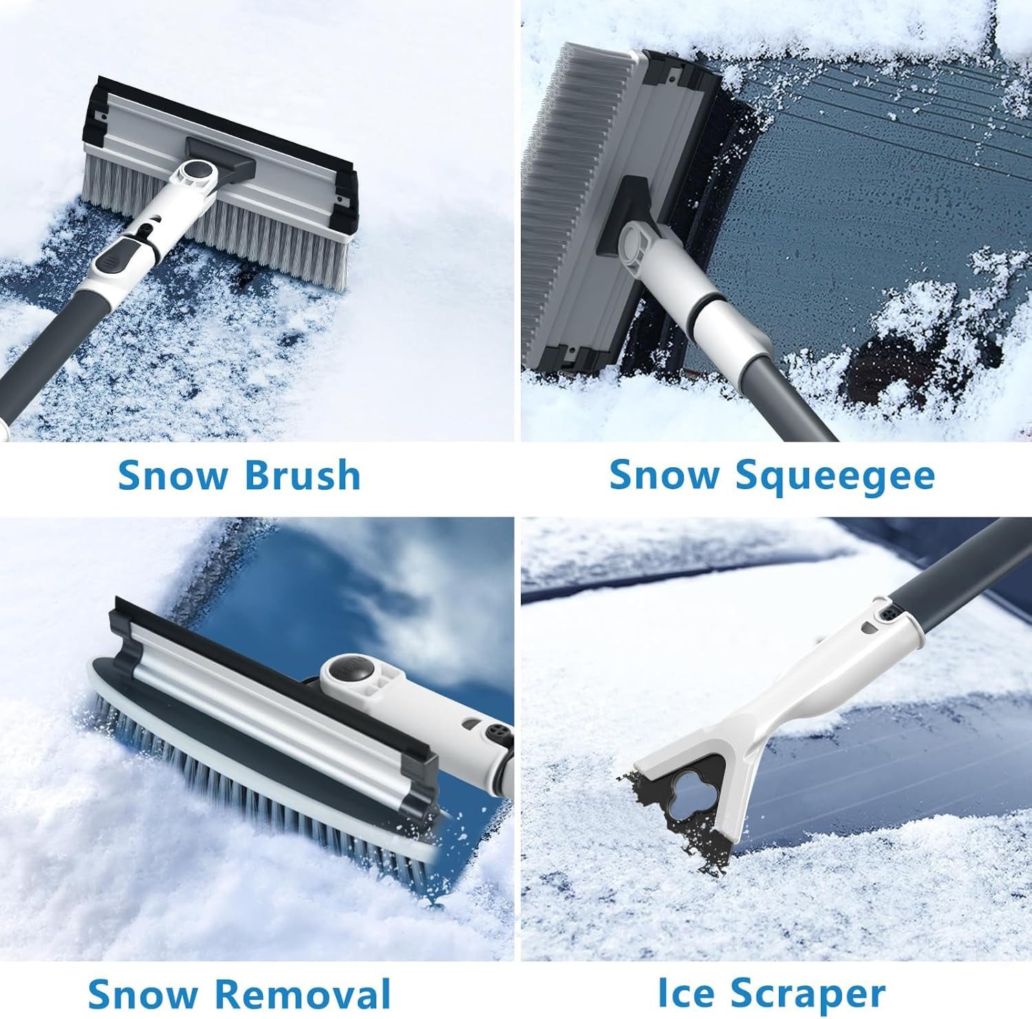 ZILXIAO 3-in-1 Car Ice Scraper with Snow Brush, Telescopic Handle and Rotating Head