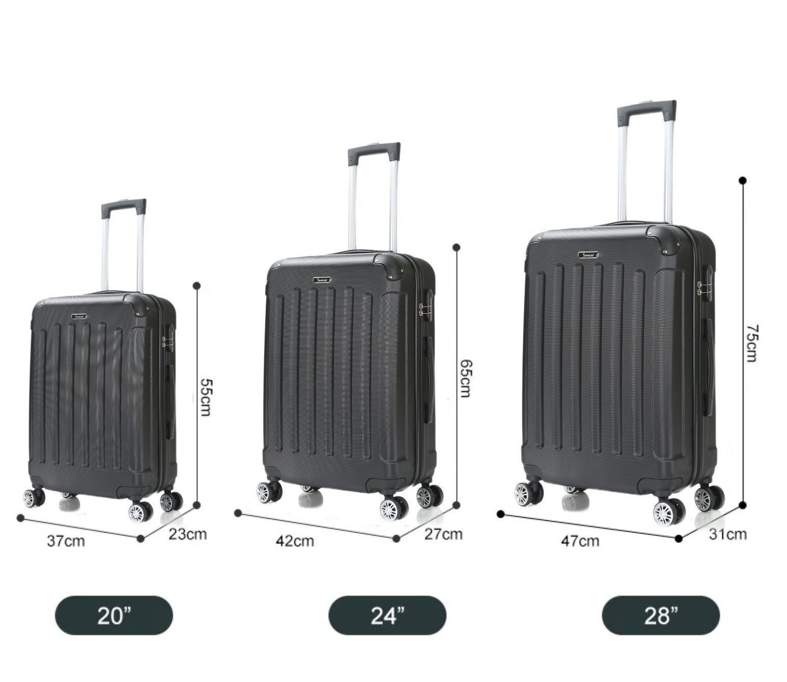 Koffer (Koffer-Set, Kofferset 3 Reisen Rollen schwarz 4 Rollkoffer Hartschalenkoffer Urlaubskoffer XL Handgepäck -VARIANTE-, Set), Urlaub Kofferset teilig Leichtgewicht Set tlg., Rollen, 3 KESSMANN 360° Reisekoffer S-M Trolley Gepäckset Hartschalenkoffer Organizer L