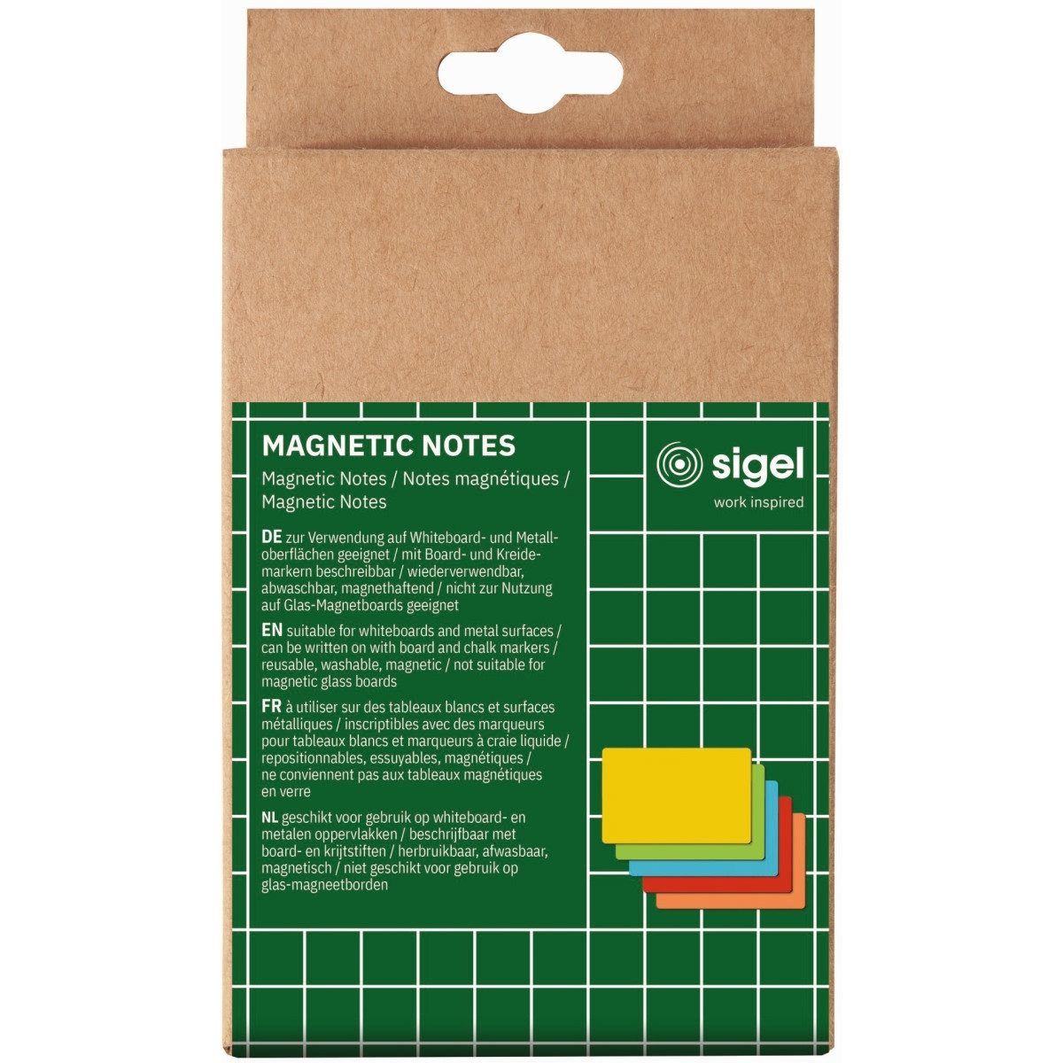 Sigel Haftnotizblock Magnetic Notes 150x100mm Magnetpap. Kunststoff 5 Farben 25 Stück