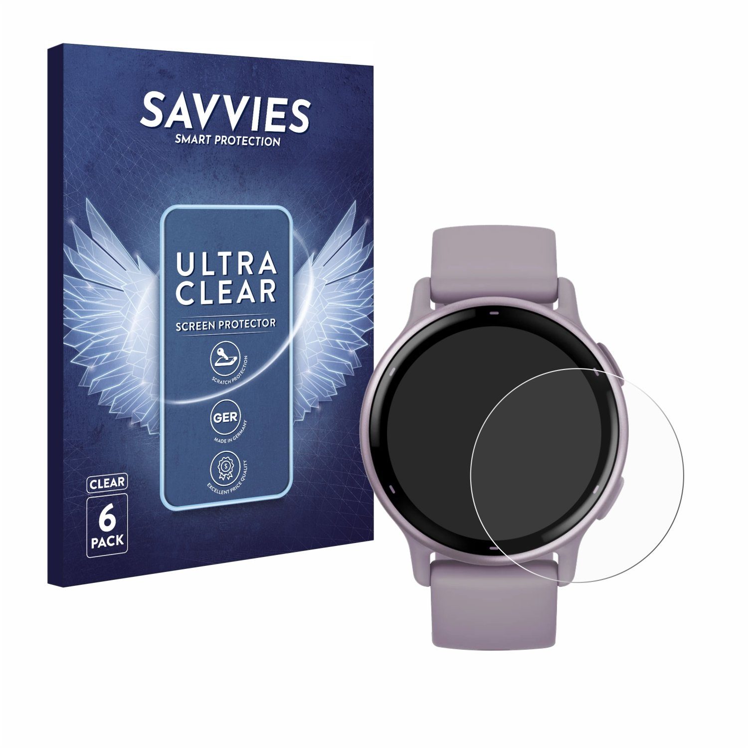 Savvies Displayschutzfolie Schutzfolie für Garmin vivoactive 5, 6 Stück, Displayschutz Schutz Folie Klar Transparent