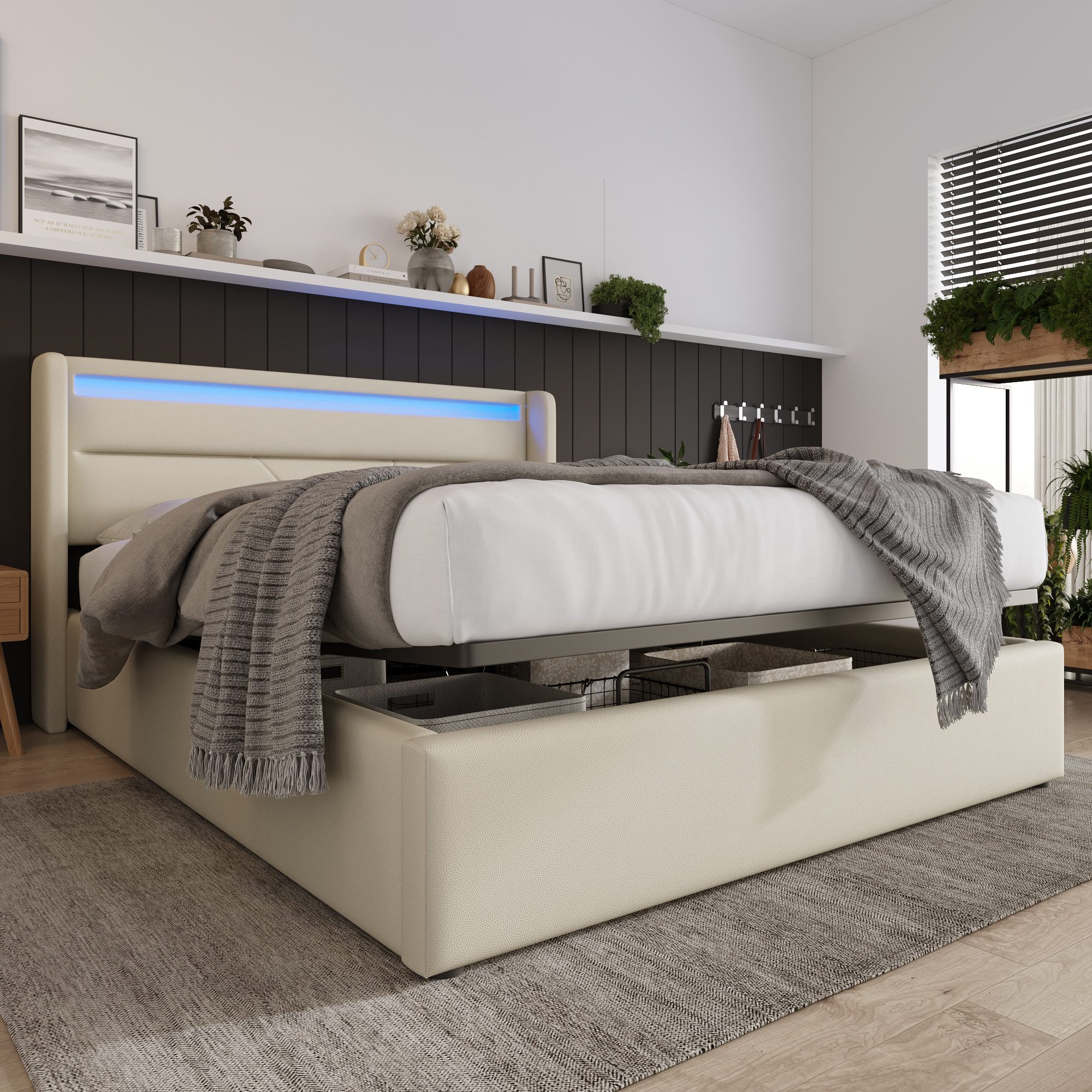 STILVORA Polsterbett Jugendbett 140x200 mit LED,Stauraumbett günstig online kaufen