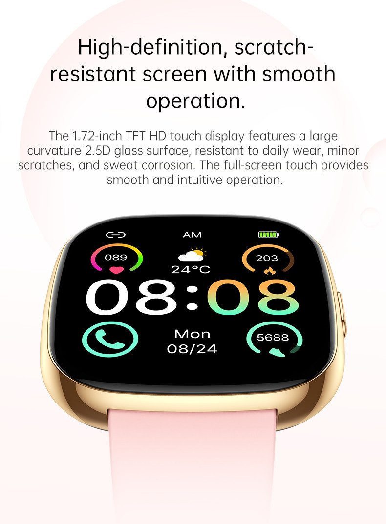 Zevelora Herren's und Damen's Telefonfunktion 300 mAh Akku IP68 Wasserdicht Smartwatch (1,72 Zoll, Android/iOS), Fitness Uhr mit 1,72" Display, Blutdruck, SpO₂ & 100+ Sportmodi