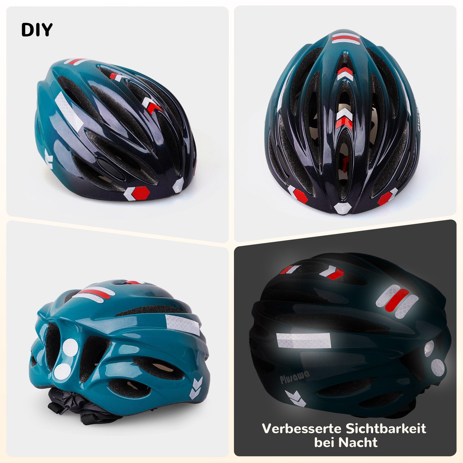 Alsterwell Kinderhelm Kinder Fahrradhelm, Verstellbarer Kinnriemen, 3D DIY & Reflektierende Aufkleber, Sporthelm für Roller & Inlineskates – Bild 4 von 5