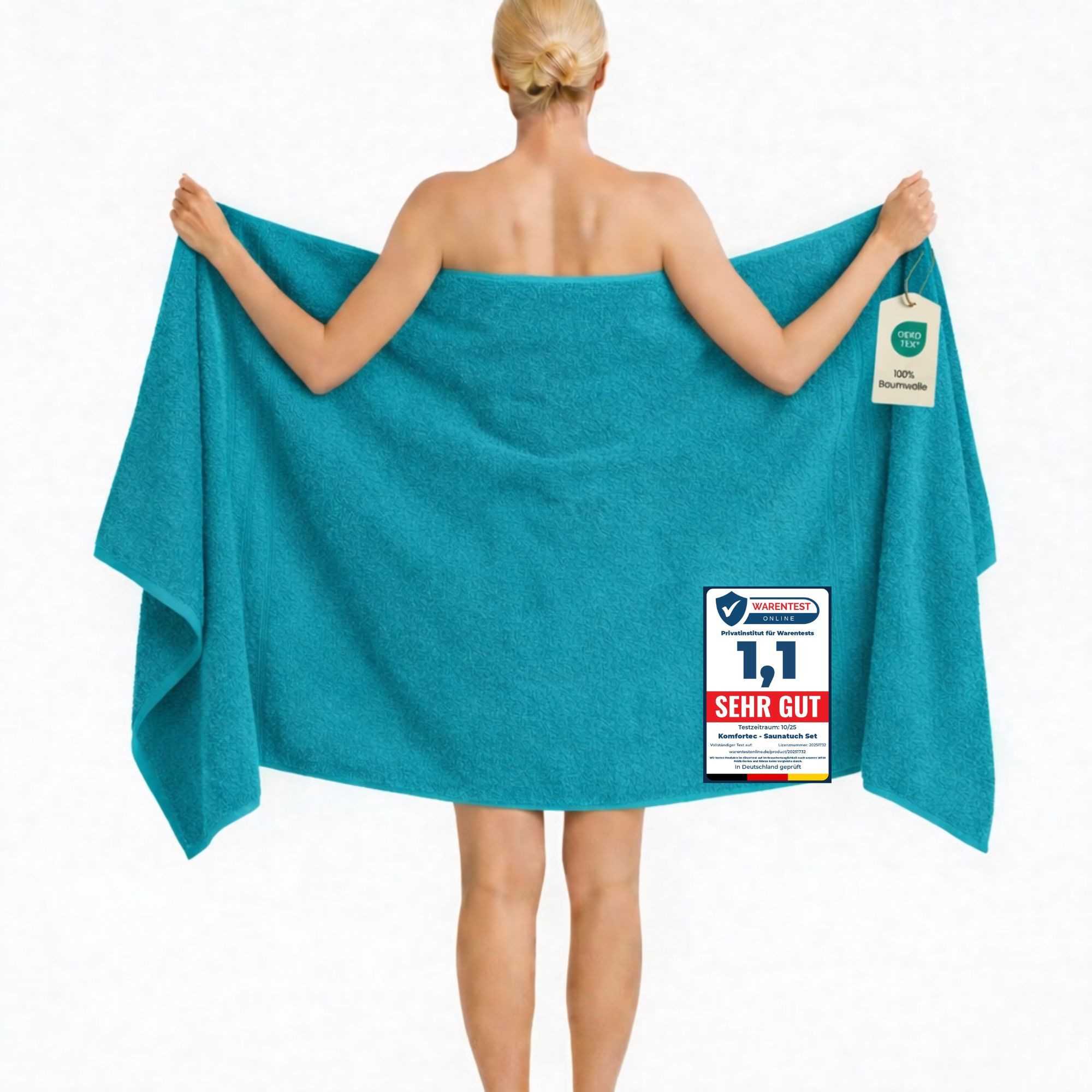 Komfortec Saunatuch 100x200 cm Badetuch aus 100% Baumwolle, Frottee (1-St), extra Große, Schnelltrocknend