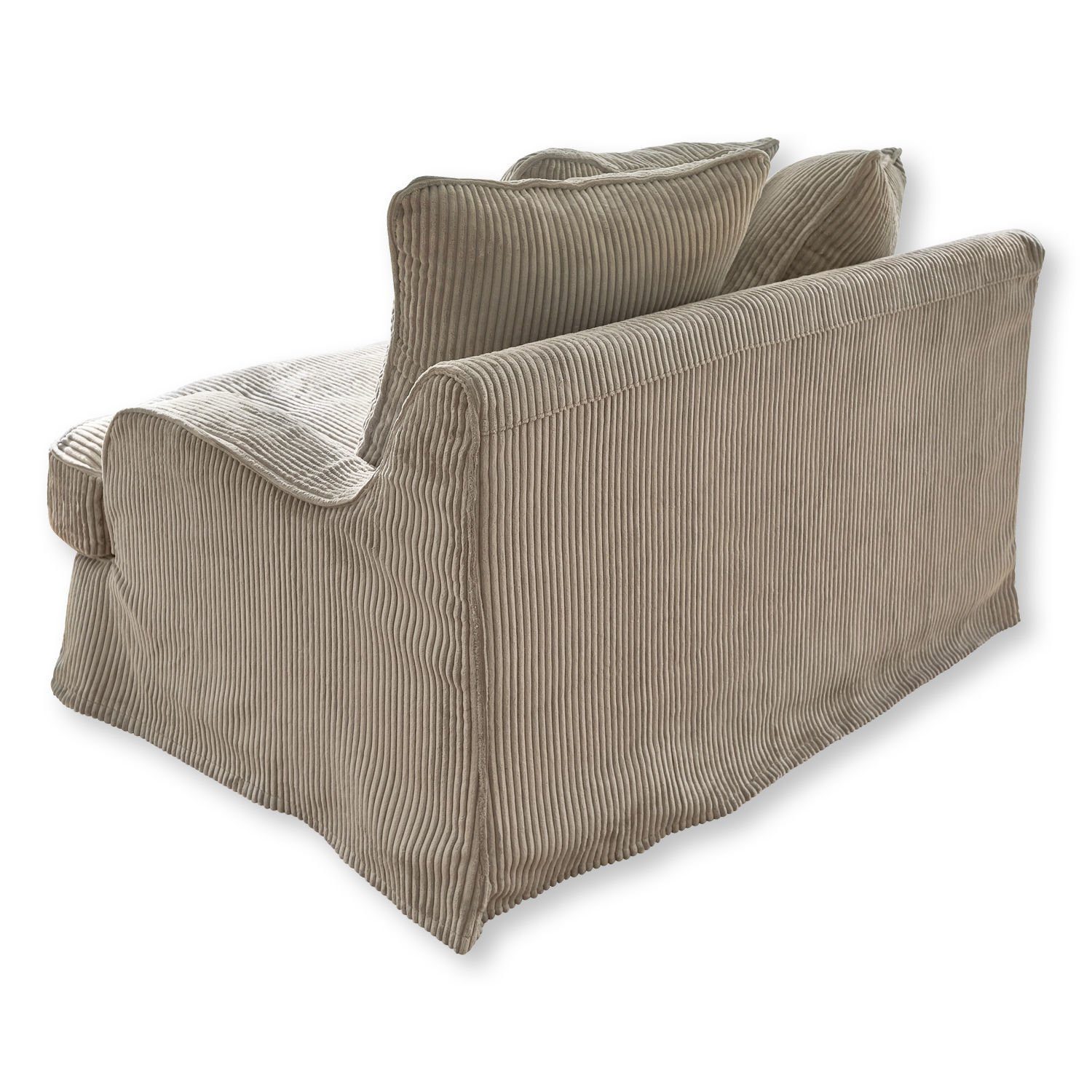 Mirabeau Sofa raffiniertes Sofa Monaco mit Kordstruktur und Zierkissen grau, kompakt & bequem, inkl. 3 Zierkissen, abnehmbare Bezüge, Sofa, Couch, Kordsofa, Kedernaht, B 130cm, H 80cm, T 95cm