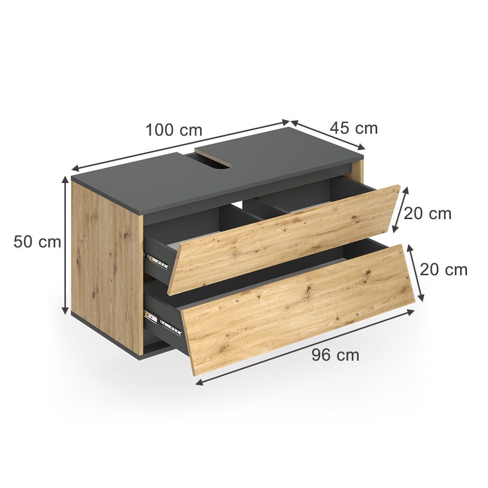 Vicco Waschbeckenunterschrank Edelin, Anthrazit/Artisan, 100 x 50 cm mit 2 Schubladen (1-St) – Bild 2 von 5
