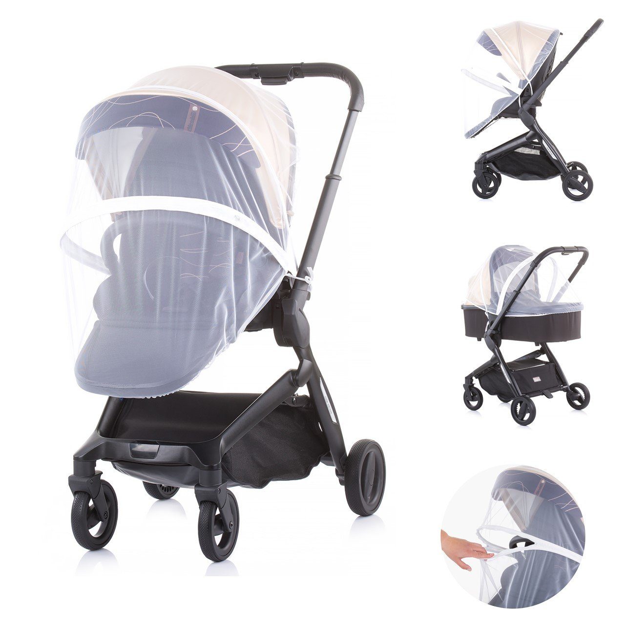 Chipolino Moskitonetz Moskitonetz Kinderwagen Lux, Insektenschutz, Kinderwagen, Buggy, Reißverschluss weiß