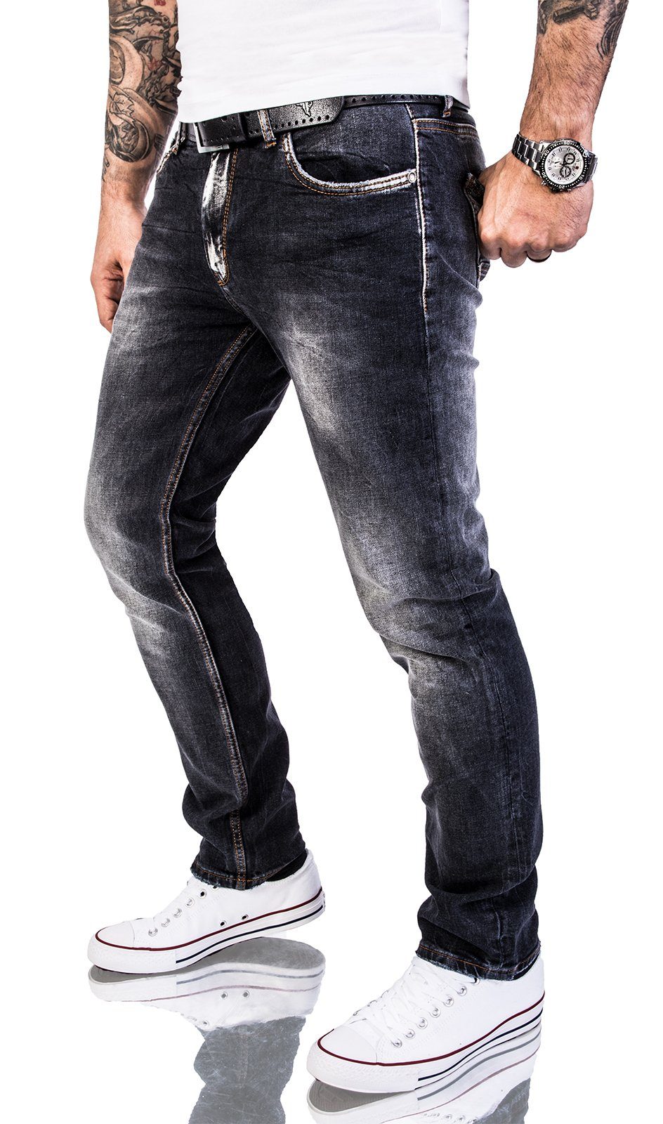 Rock Creek Slim-fit-Jeans Herren Jeans Stonewashed Dunkelgrau RC-2143
