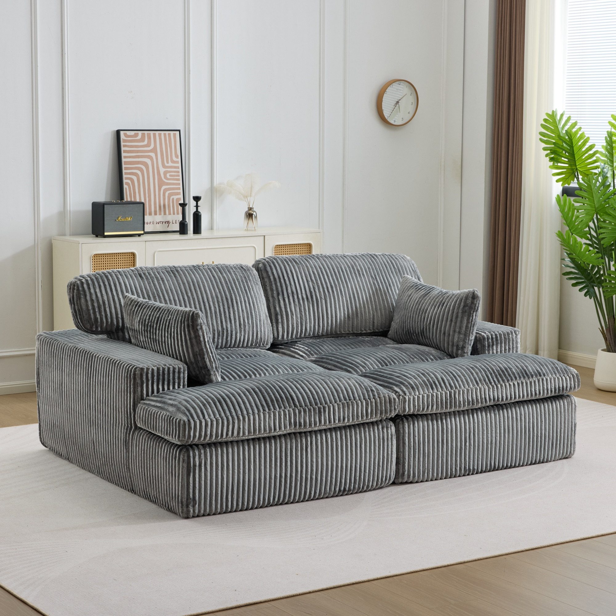 Vankel Big-Sofa Schlafsofa 2-Sitzer Couch mit Bettfunktion und weichem Cordstoff, Bequemes Sofa für kleine Räume mit weichem Cord und Gästefunktion