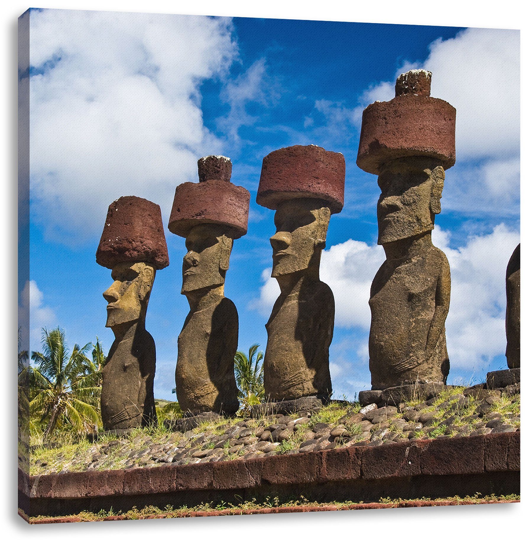 Pixxprint Leinwandbild Moai Statuen Statuen (1 Osterinseln, Zackenaufhänger inkl. Leinwandbild Moai Osterinseln fertig bespannt, St)