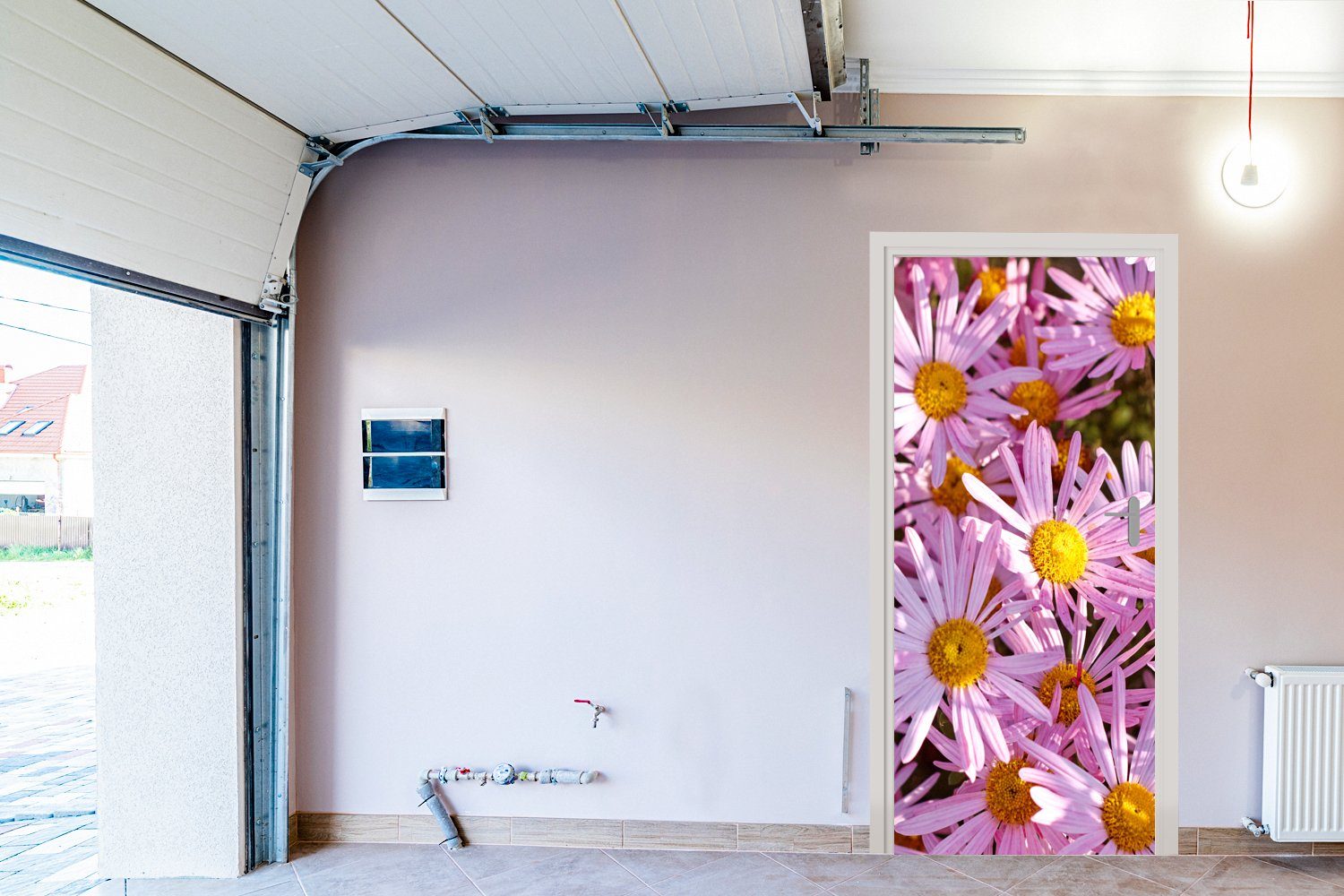 Türtapete in Tür, MuchoWow (1 Asterblüten 75x205 Garten, St), Matt, für Türaufkleber, Fototapete einem bedruckt, cm