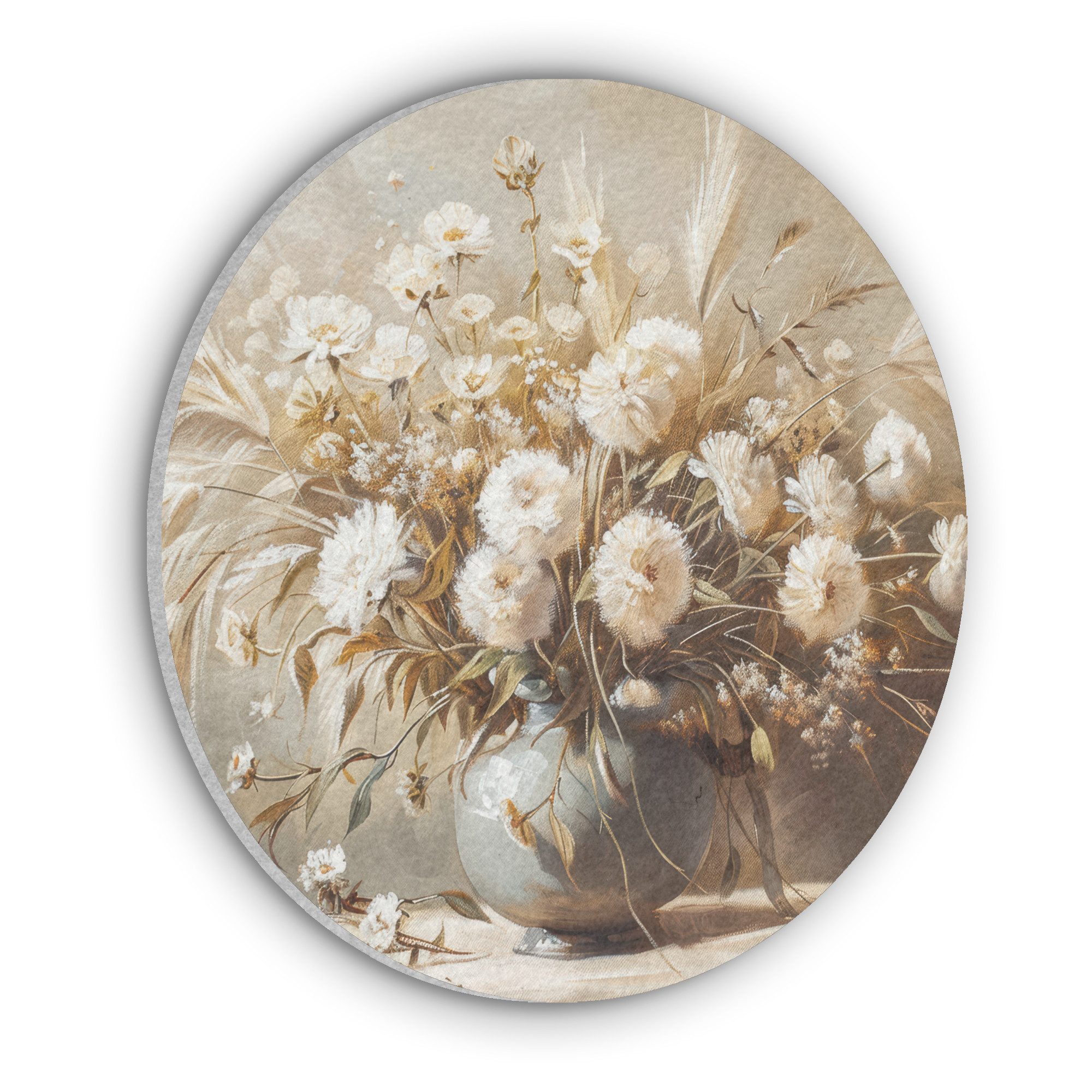 MuchoWow Gemälde Blumen - Vase - Stilleben - Beige, Fotodruck (1 St), Akust günstig online kaufen