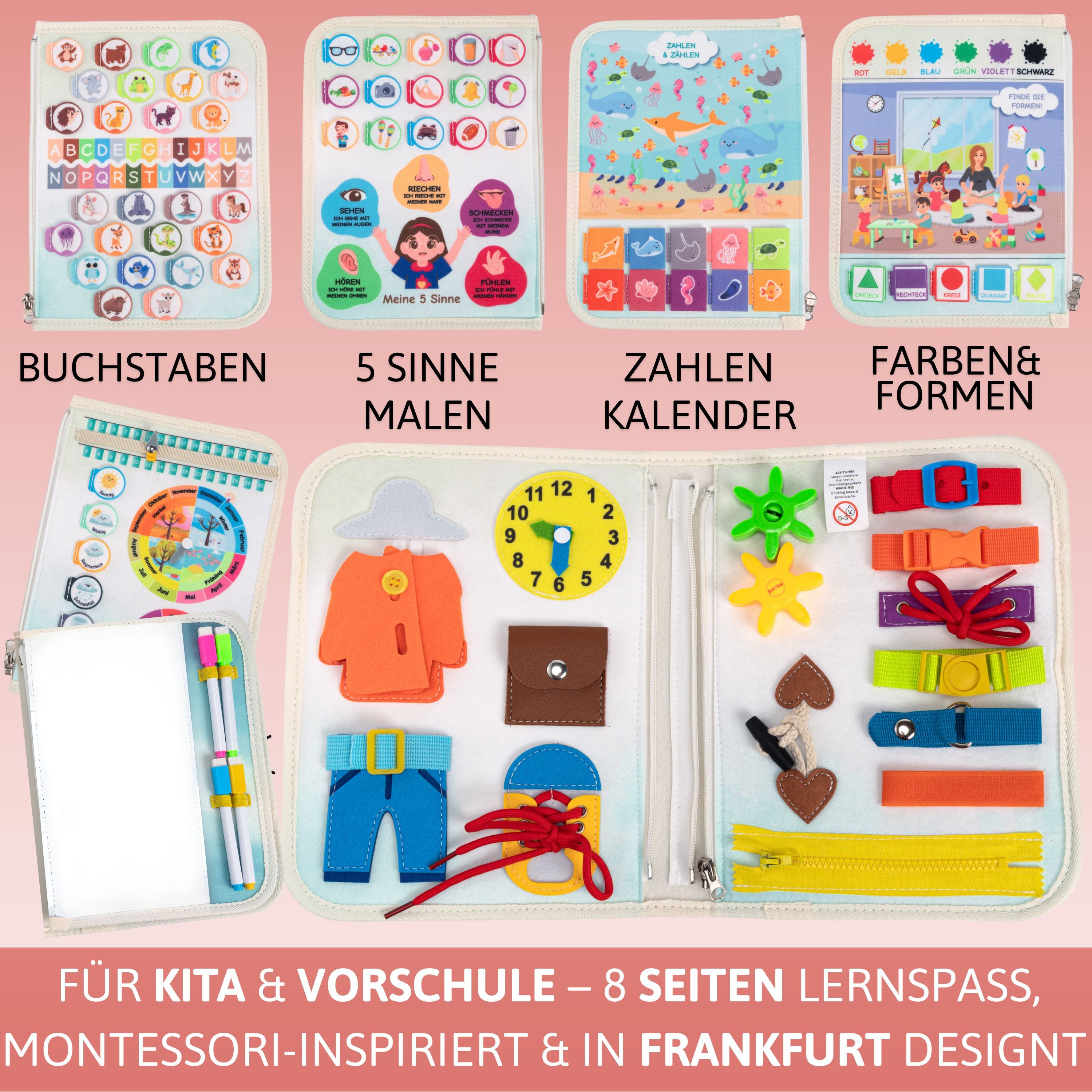 Lions Collection Lernspielzeug Busy Board Deutsch - vernäht - Montessori Spielzeug - Motorikmappe – Bild 4 von 5