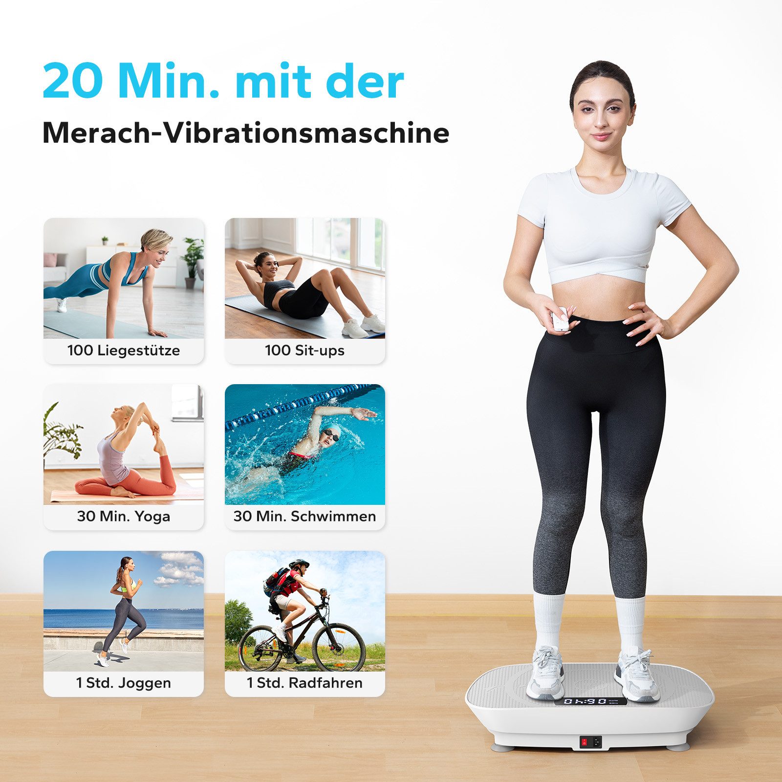 MERACH Vibrationsplatte Trainingsgerät, Angetriebene Vibrationsplattform, (1 tlg), für Ganzkörpertraining, Fettverbrennung und Muskelaufbau und Formung