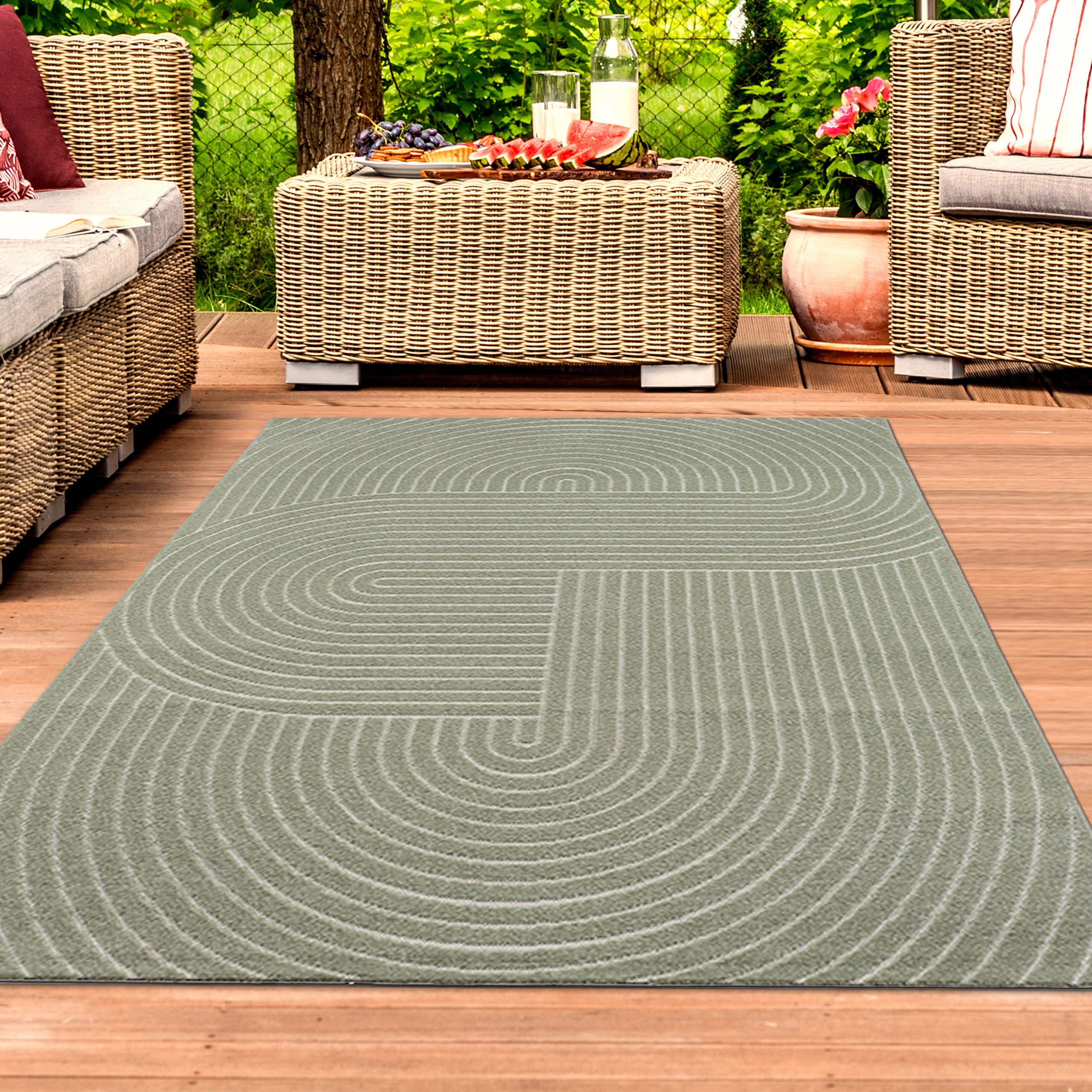 TeppichHome24 Teppich Moderner In- und Outdoor Teppich mit Bogen Muster in grün, rechteckig, Höhe: 5 mm