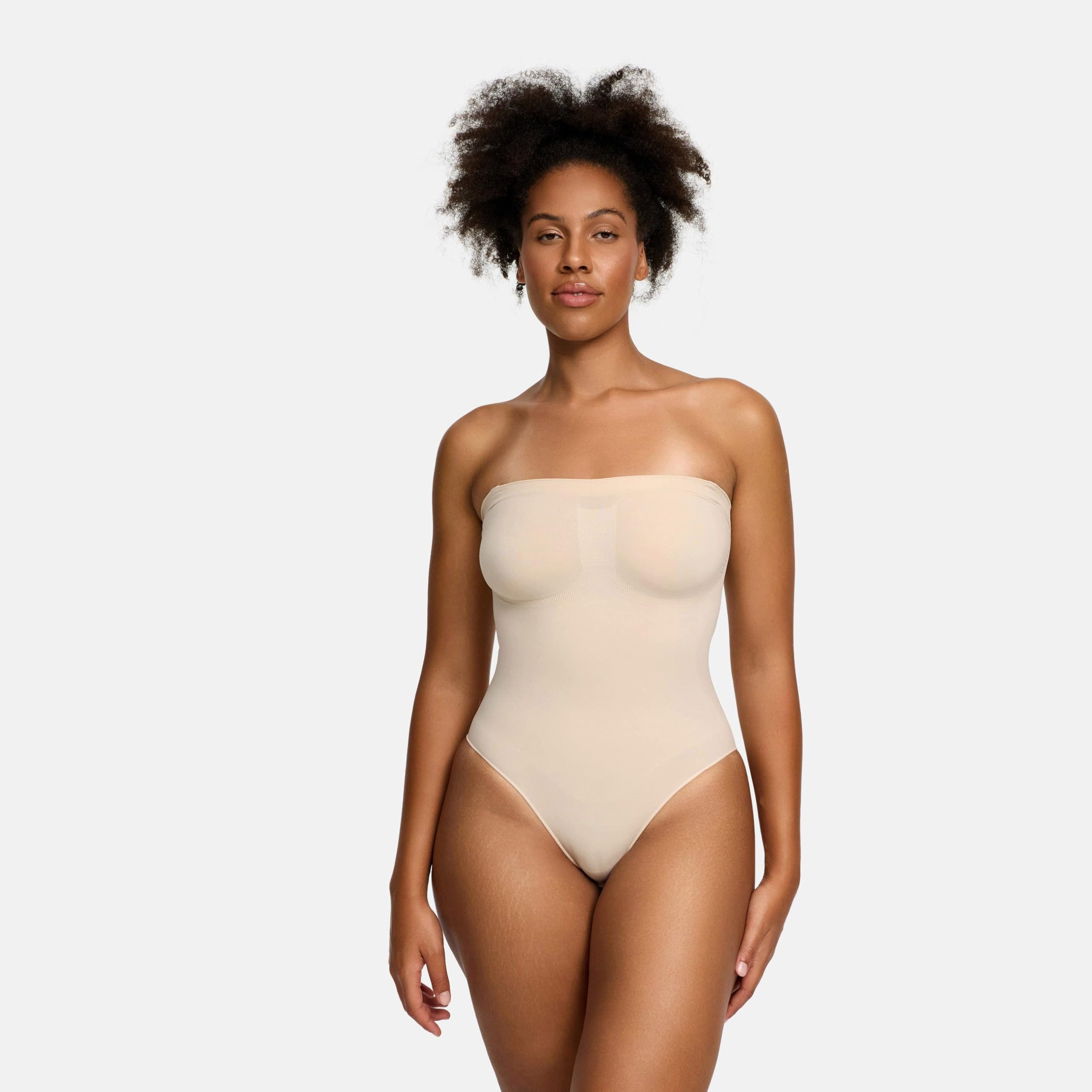cfab by creamy fabrics Miederbody Trägerloser Bodysuit Sculpting Shapewear mit Slip-Sand-M (1-tlg) Figurformend