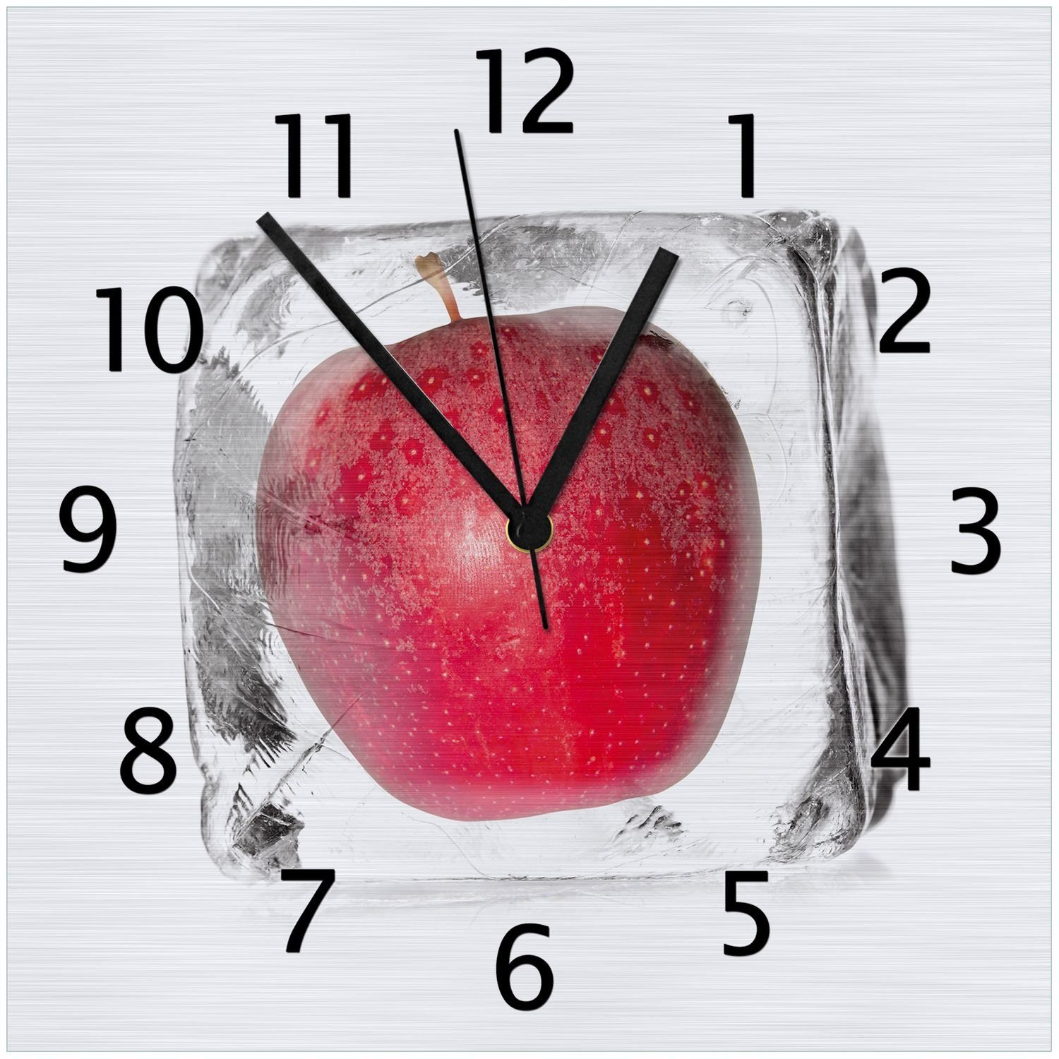 Wallario Wanduhr Roter Apfel in Eiswürfel - Eiskaltes Obst (Aluverbunduhr)