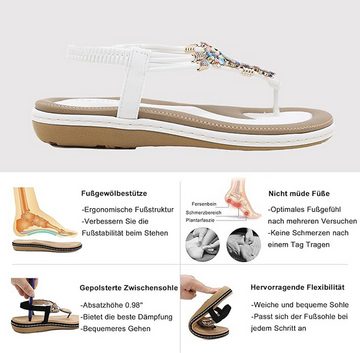 ZWY Sandalen Damen Sommer Flache Zehentrenner Sandaletten Bohemian Sandalette