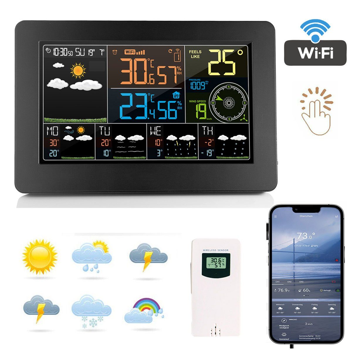 Wetterstation Professionelle WIFI-Wetterstation, WLAN-Wetterstation mit Außensensor