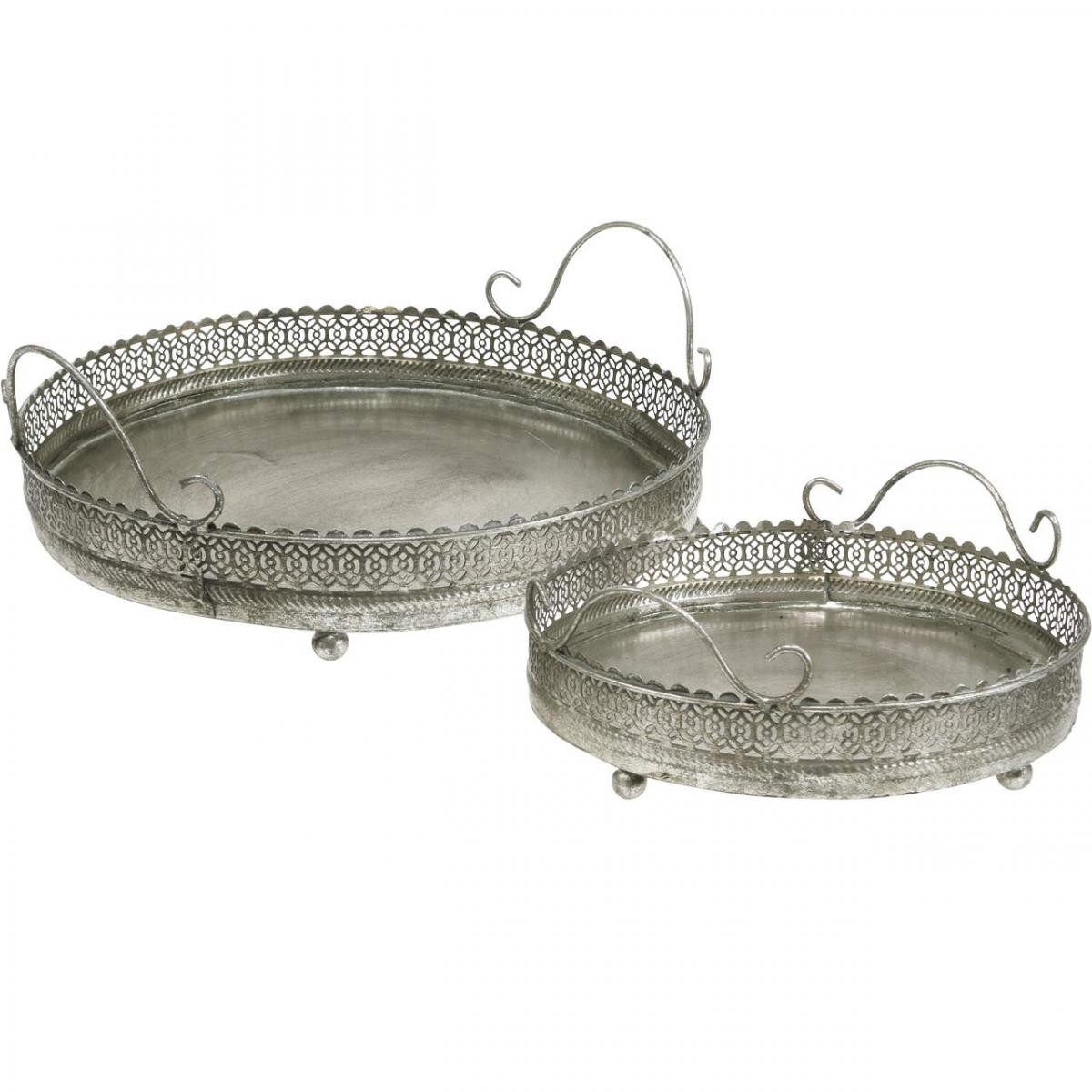 Dekotablett Vintage-Tablett-Set Silbern, Dekotablett Rund, Kerzentablett