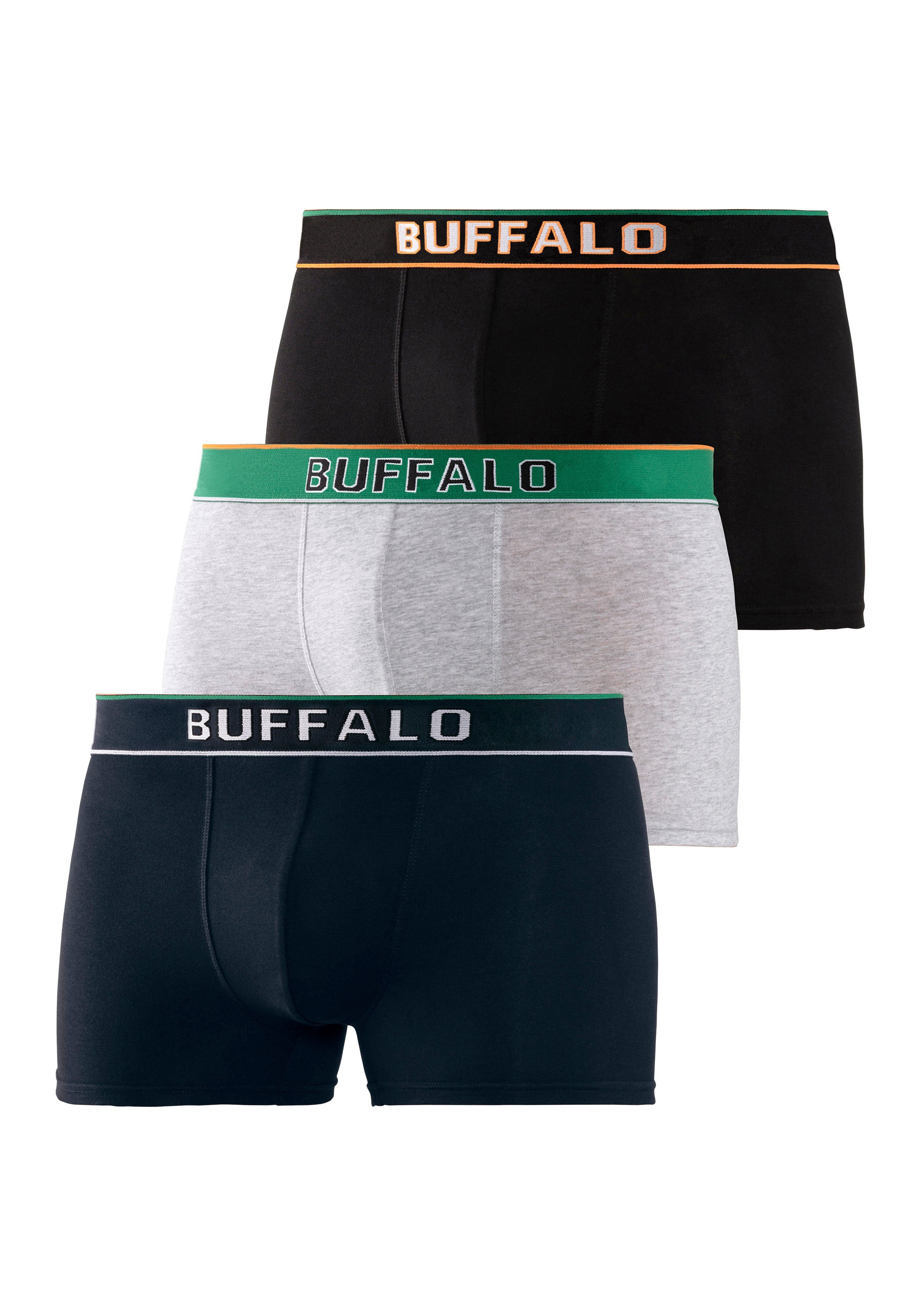 Buffalo Boxer (Packung, 3-St) Webbund grau-meliert, navy, Design im schwarz College