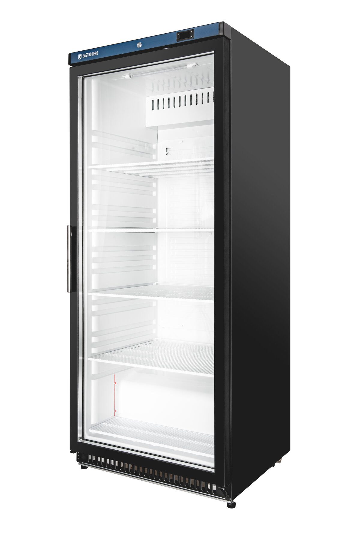 GastroHero Vollraumkühlschrank Lagerkühlschrank ECO 600 Glastür Schwarz 562 Liter LED LKSE600BG, 190 cm hoch, 77.5 cm breit, ideal zur Präsentation von Getränken und gekühlten Waren