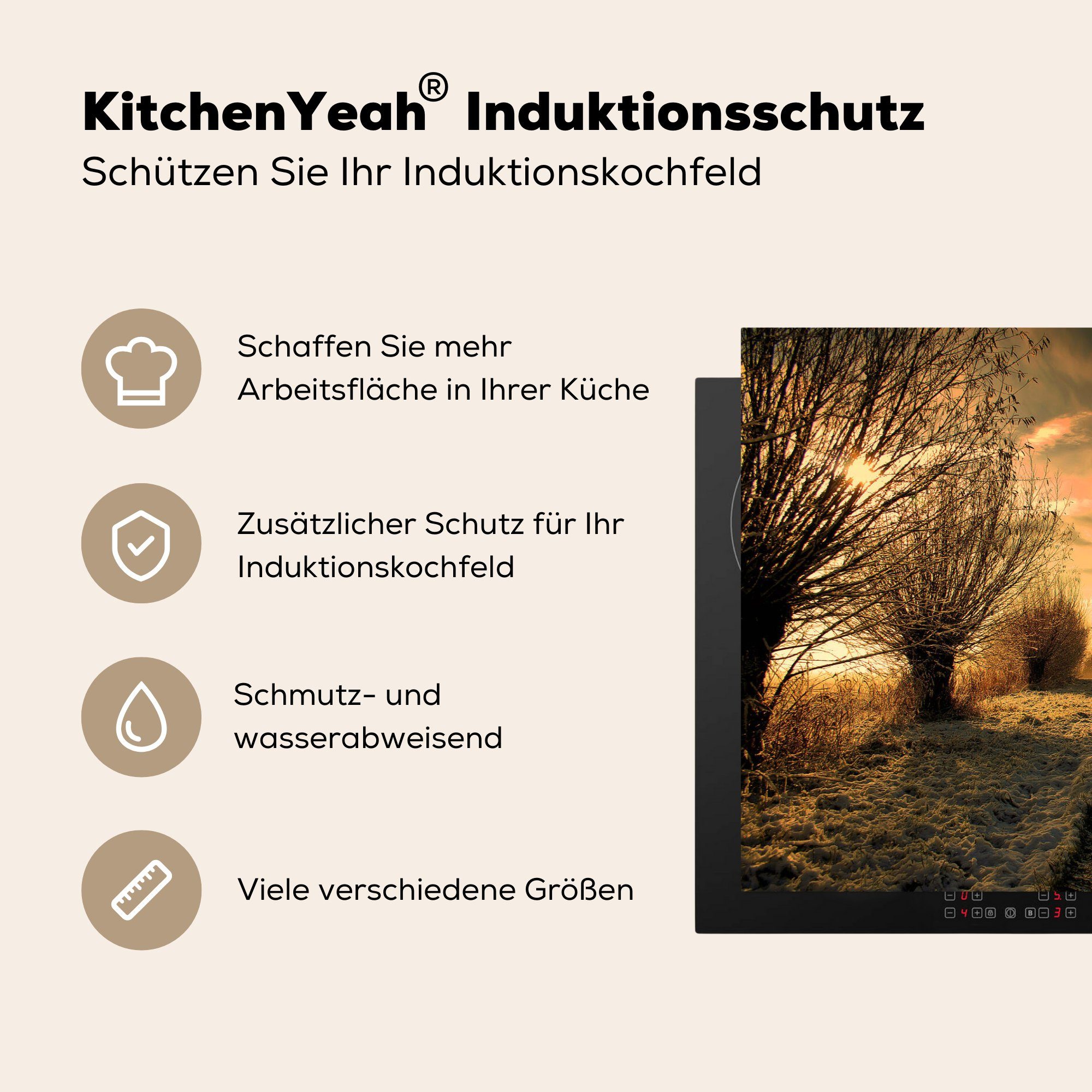 küche, Herdblende-/Abdeckplatte Induktionskochfeld Dokkum 81x52 Schutz MuchoWow Vinyl, für Winter, Friesland (1 tlg), die - cm, - Ceranfeldabdeckung