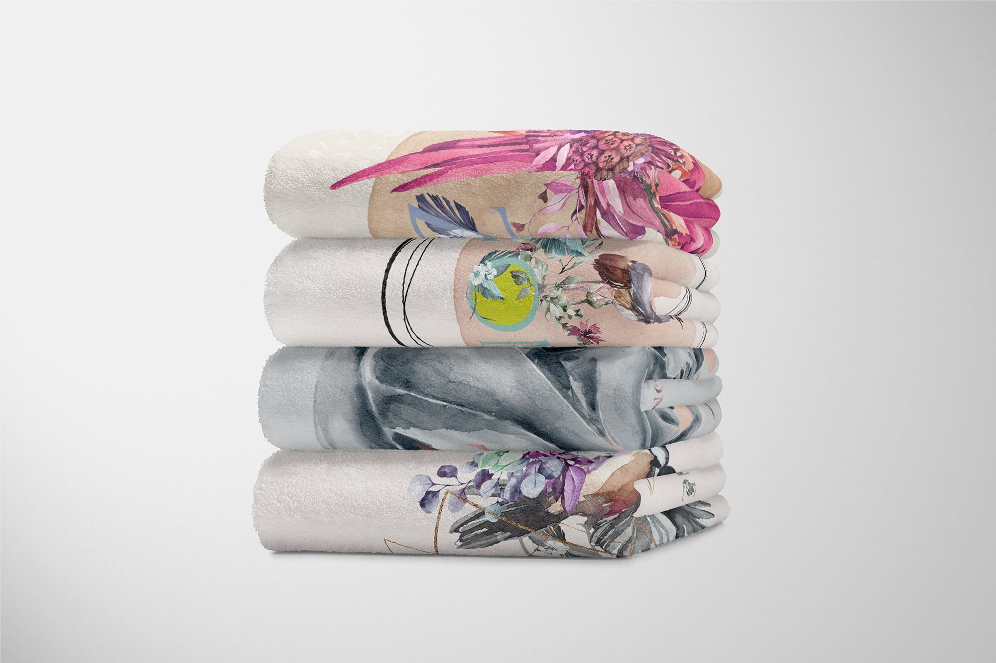 Sinus Art Frau Baumwolle-Polyester-Mix Strandhandtuch Kunstvoll Handtuch schöne Handtuch (1-St), Mondkind, Handtücher junge Kuscheldecke Saunatuch
