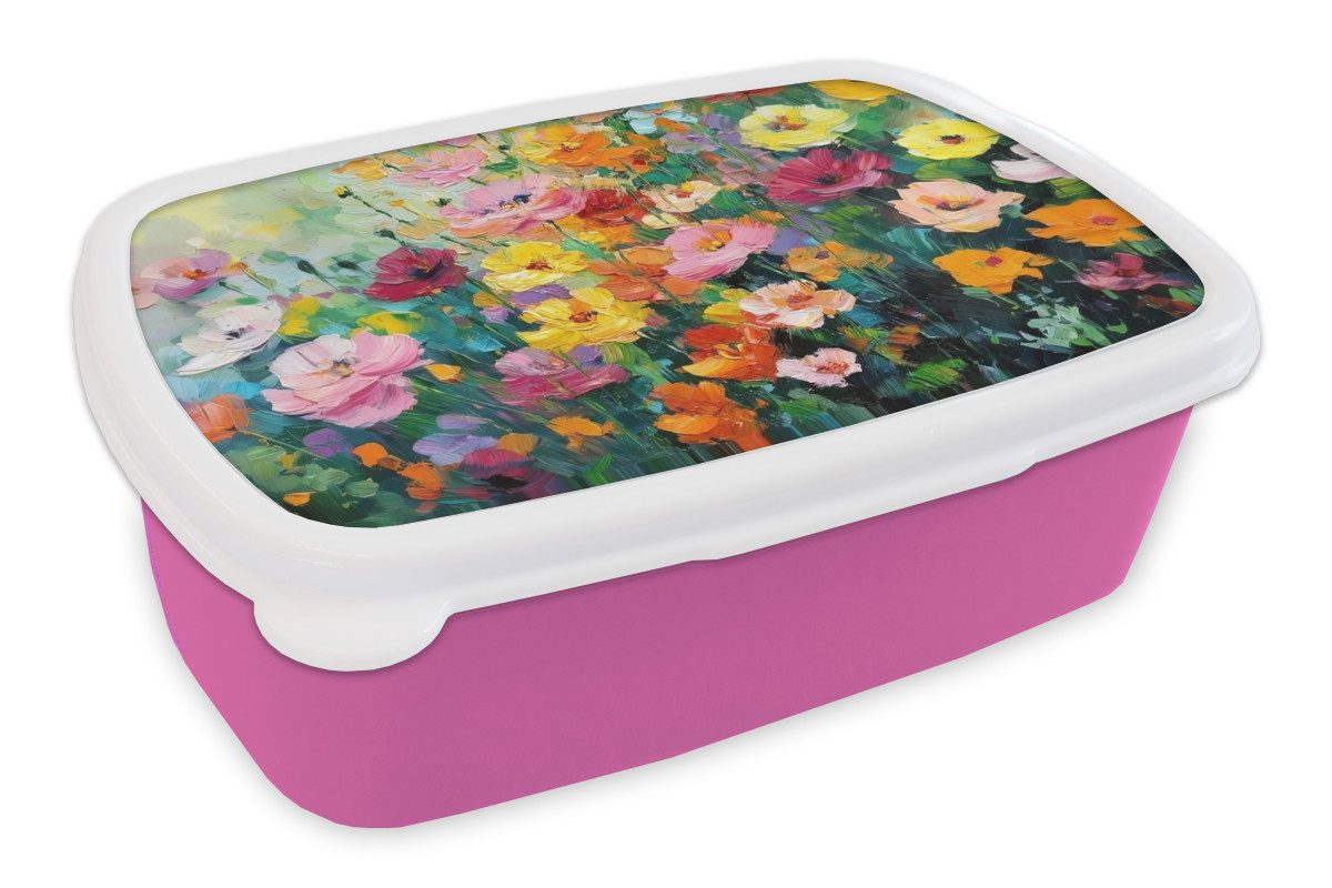 MuchoWow Lunchbox Blumenexplosion - Leuchtende Farben - Fröhlich, Kunststoff, (2-tlg), Brotdosen, Lunch Box, Brotbox für Kinder und Erwachsene