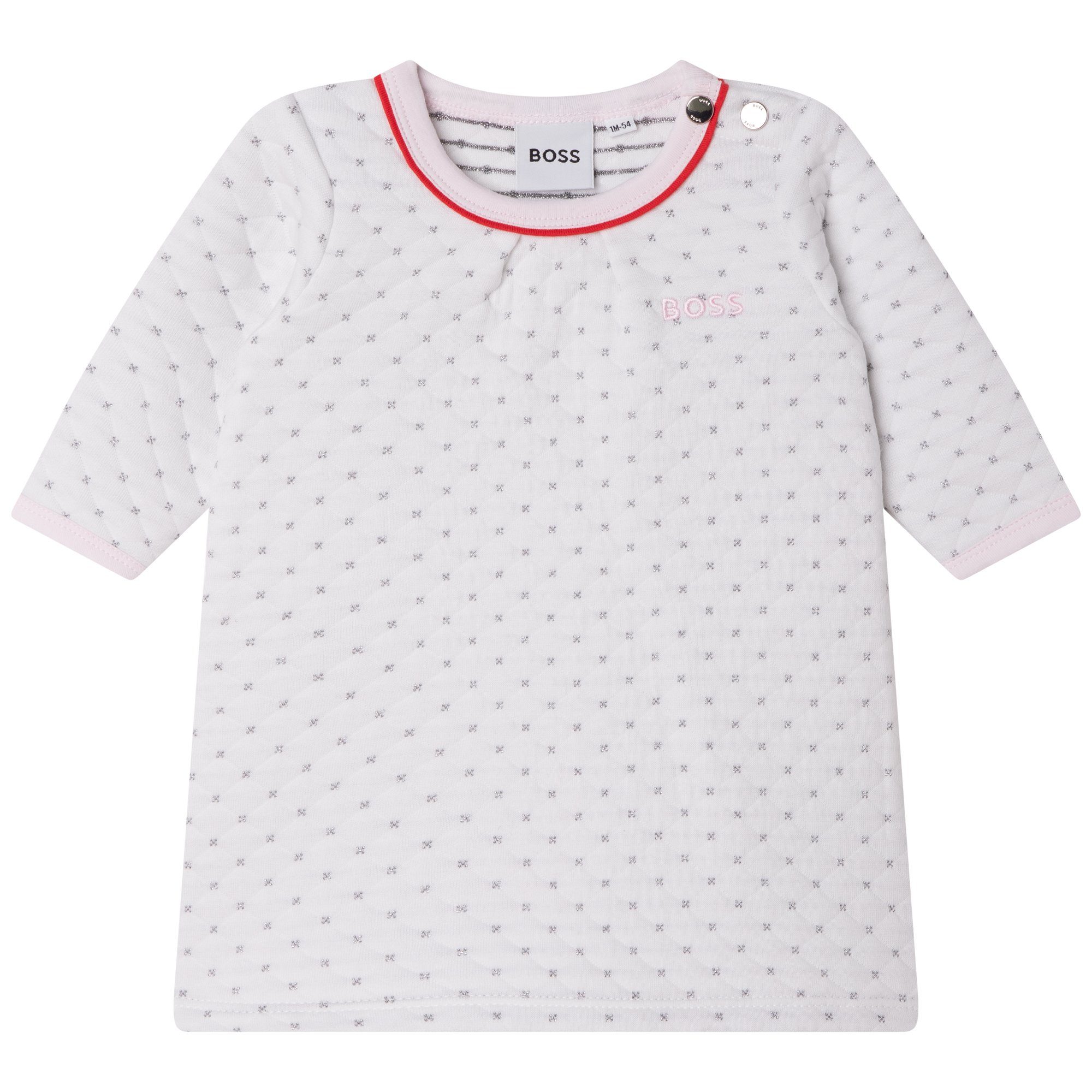 BOSS A-Linien-Kleid HUGO BOSS Baby Langarm Kleid weiß gesteppt mit Glitzer Logo Stickerei