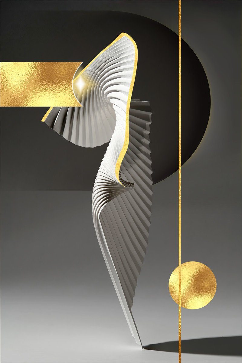 Einfacher grauer Wohnzimmer-Eingangsdekoration, weißer schwarzer, St), L.Ru Kunstdruck und Origami-Kunst, abstrakte Goldfolien-Linien-Malkern, (3 UG Gemäldekern