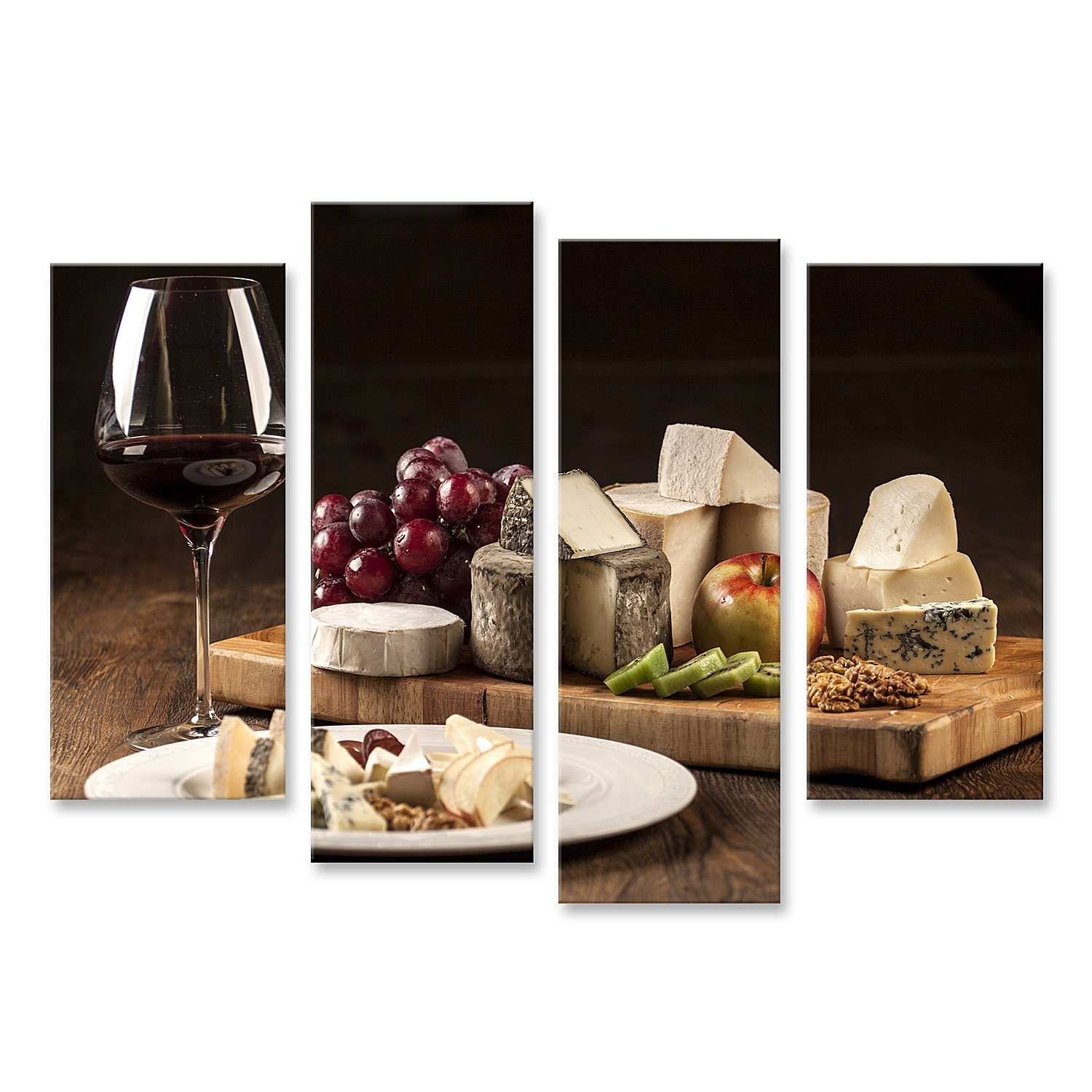 Leinwandbild Bild auf Leinwand Wein Käseteller Spezialitäten Wandbild Poster Kunstd