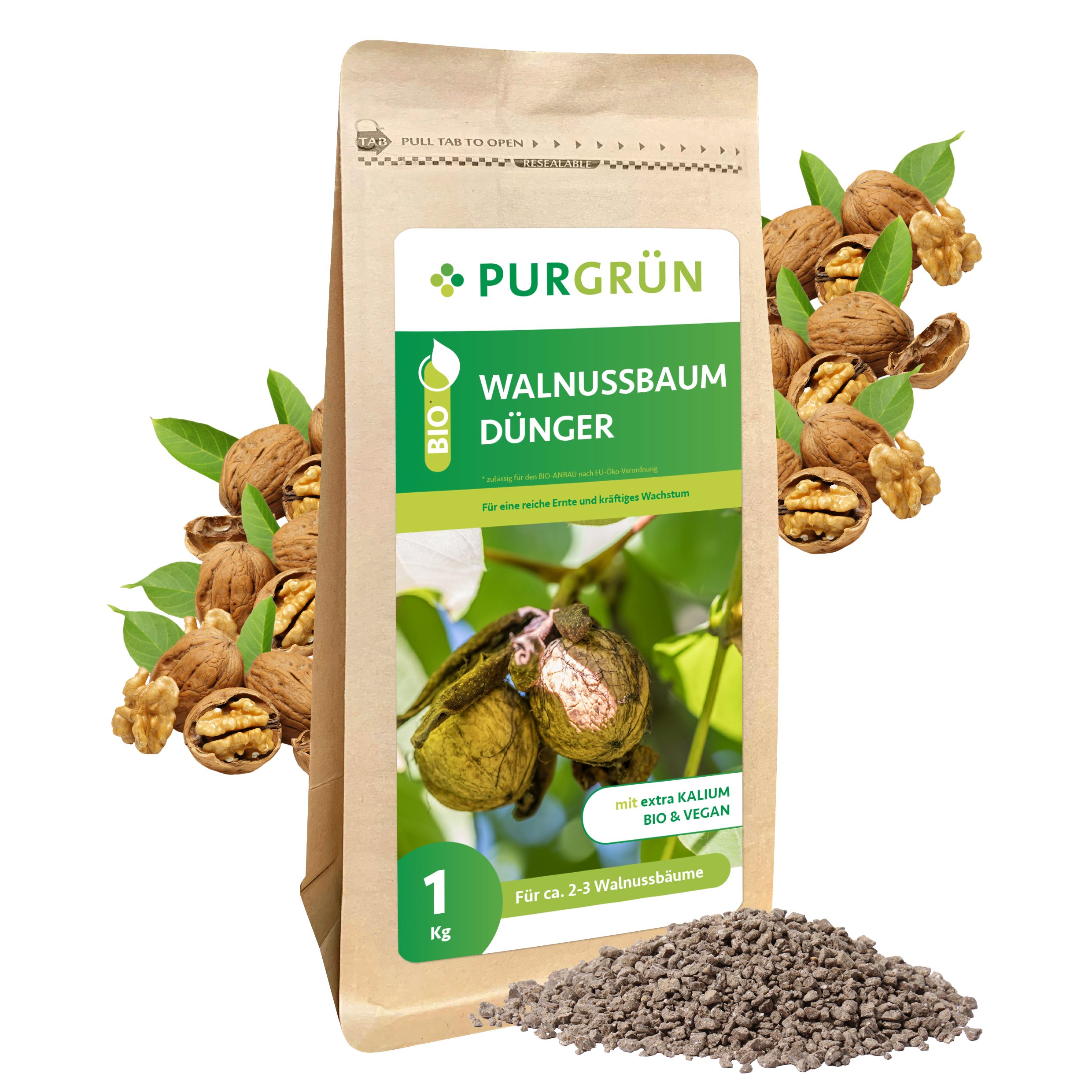 Gartendünger Purgrün Bio Walnussbaum Dünger, NPK 6+3+8, Magnesium, 1 kg
