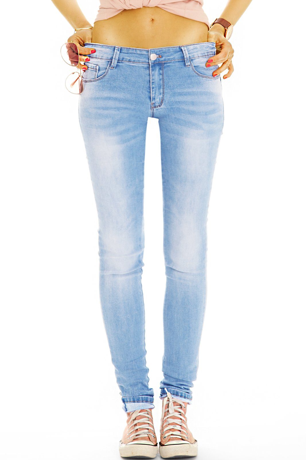 be styled Low-rise-Jeans Low Rise Jeans Hose niedrige Leibhöhe Hüftjeans - Damen - j36p mit Stretch-Anteil, 5-Pocket-Style hellblau