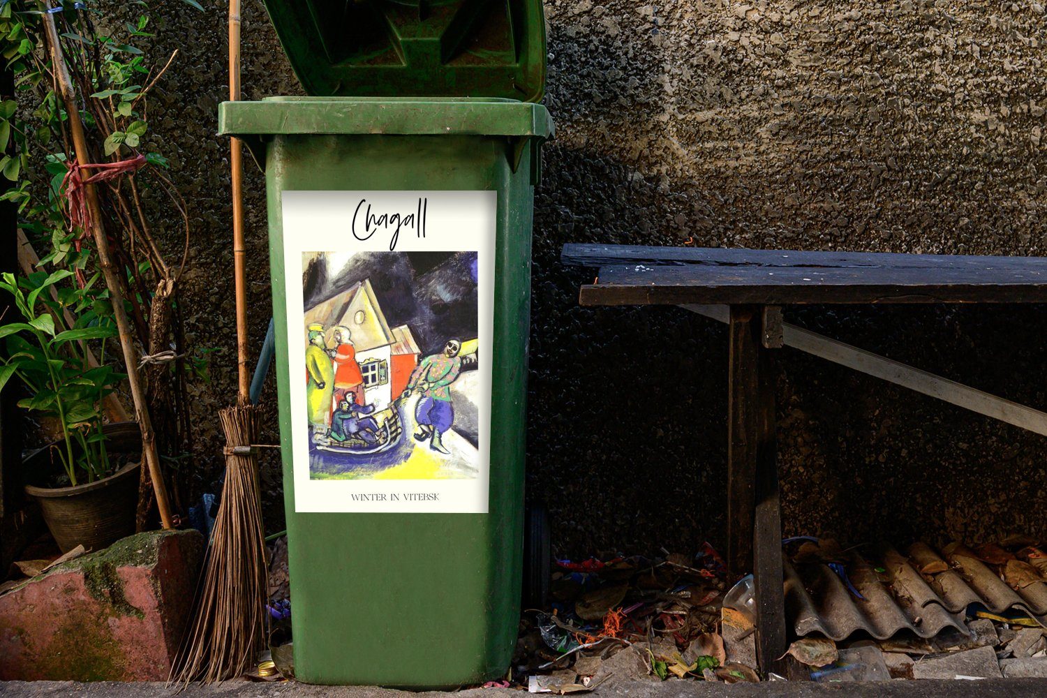 Mülleimer-aufkleber, Meister Chagall - - Winter Wandsticker Sticker, MuchoWow in (1 Abfalbehälter Container, Witebsk St), Mülltonne, Alte