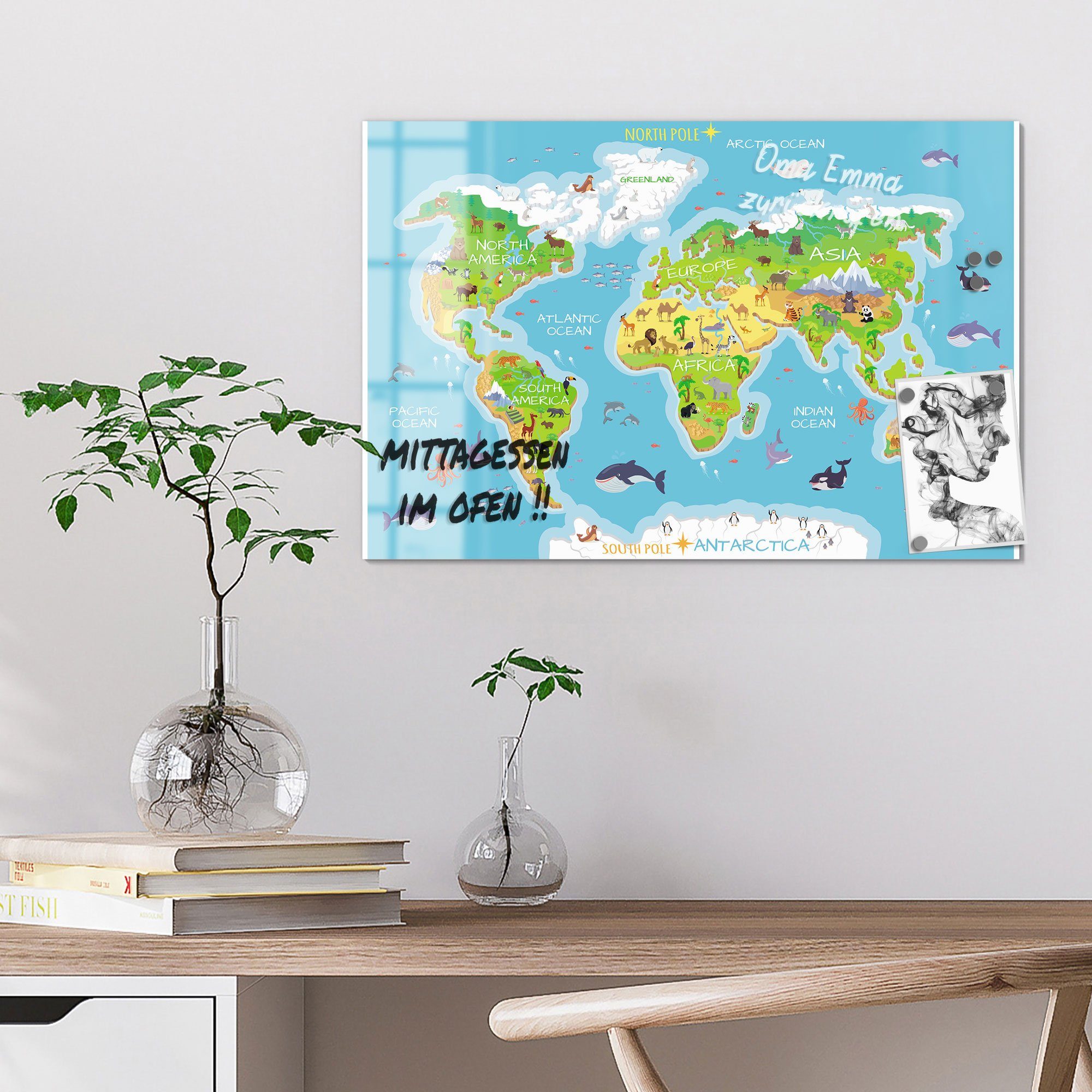 Magnettafel Pinnwand Weltkarte – 60 X 40 Cm, Mit 4 Magneten & Montageset, Für Kinderzimmer & Büro
