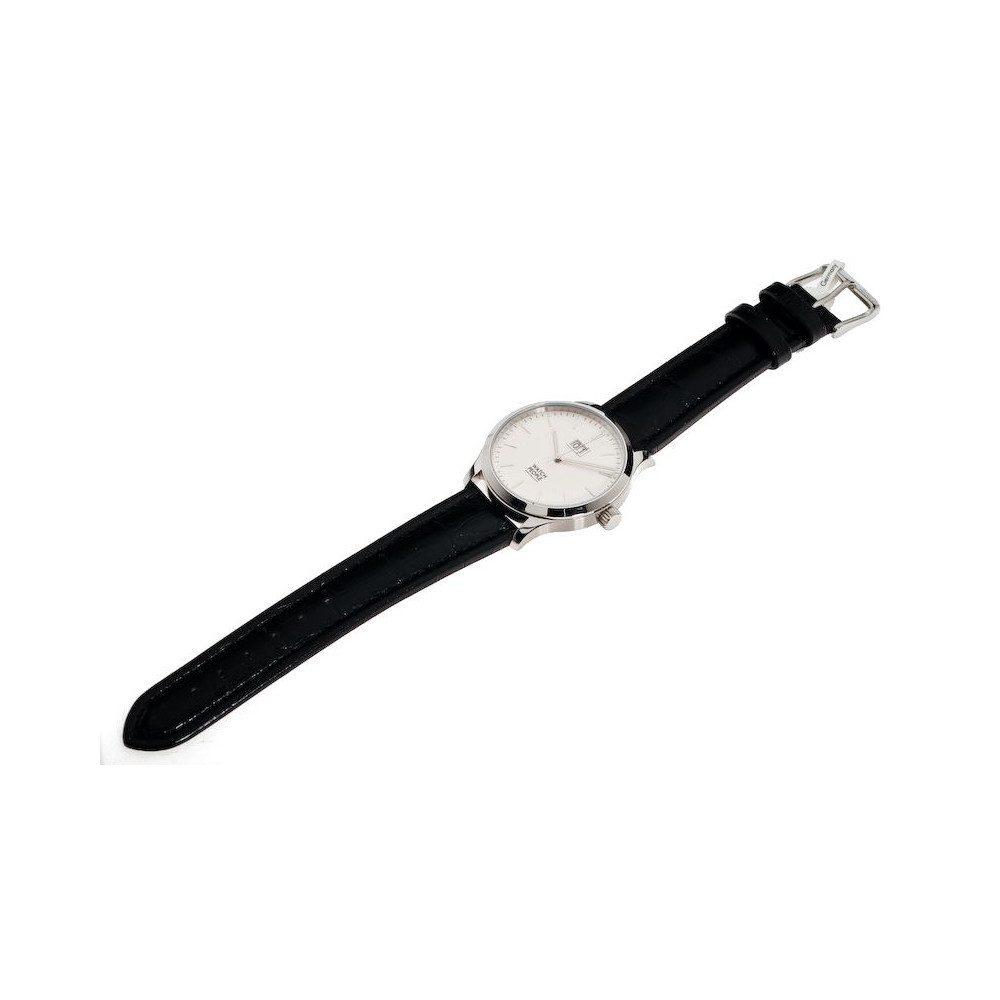 Watchpeople Quarzuhr Herren Argos Edelstahl Lederband Schwarz Silber Datum WP-9000550, flaches Mineralglas, Leuchtzeiger