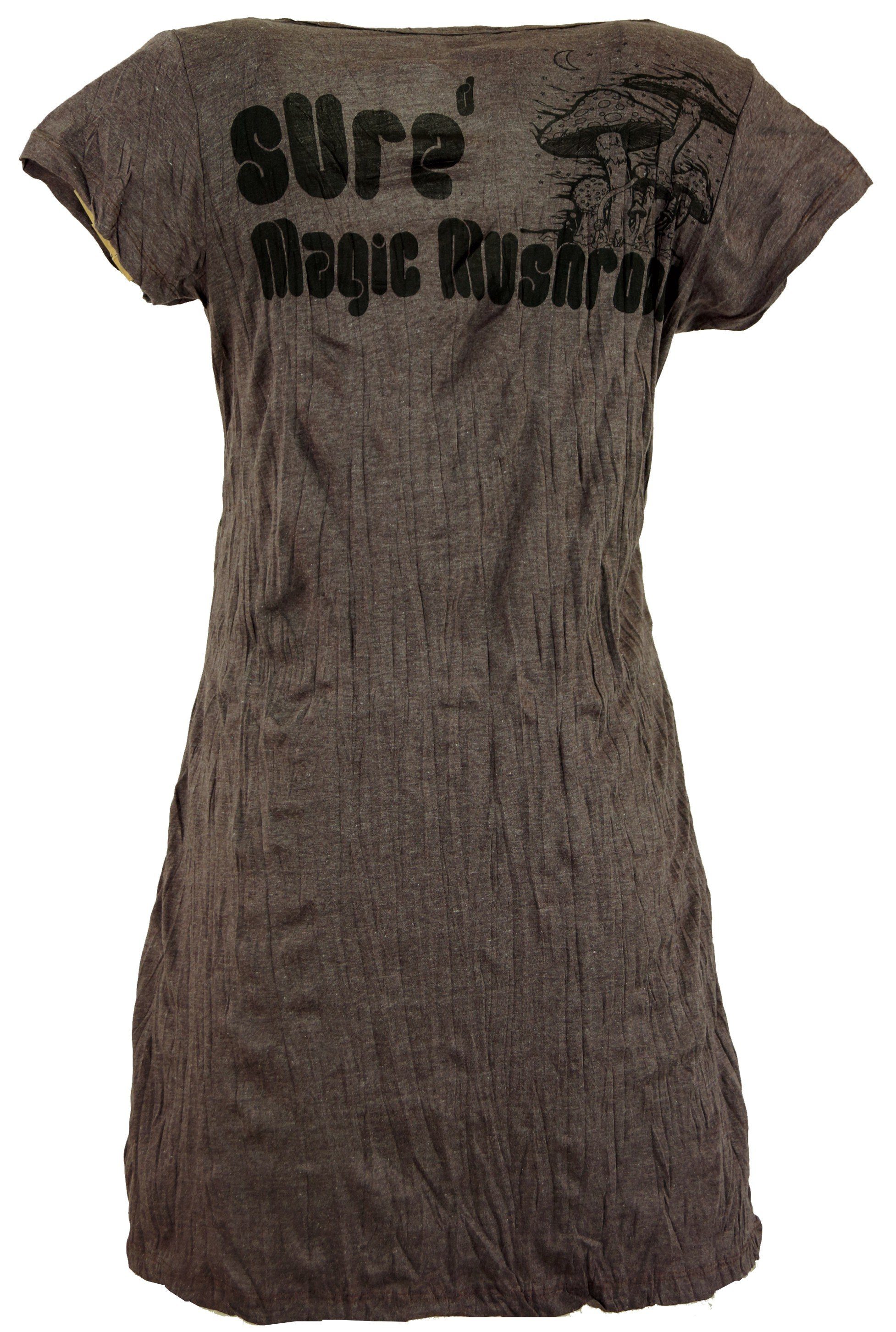 Minikleid Mushroom Sure - Bekleidung Style, Magic alternative taupe T-Shirt Festival, Guru-Shop Long Shirt, Goa