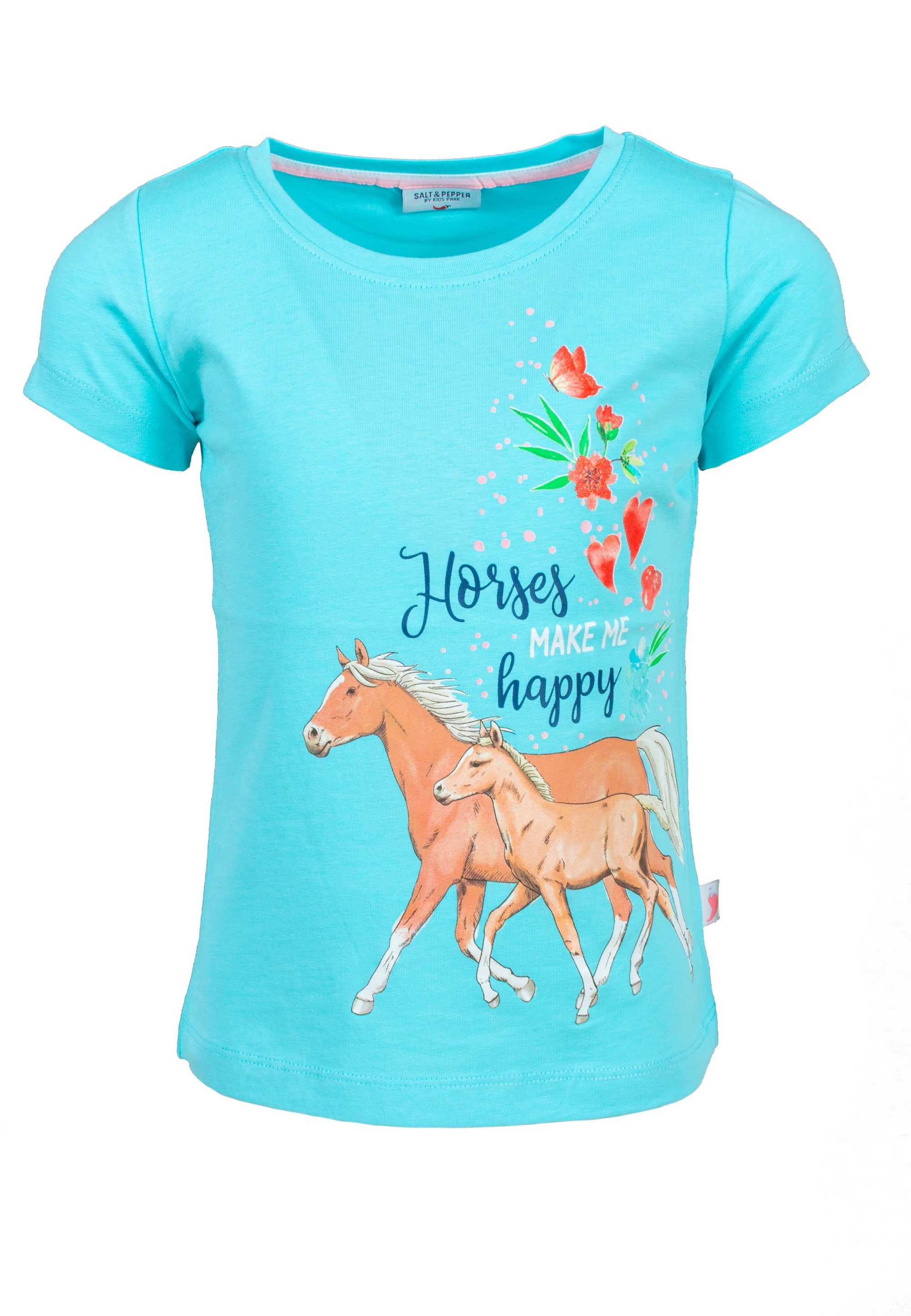 SALT AND PEPPER T-Shirt S/S Print Glitter Horses (1-tlg) cyan