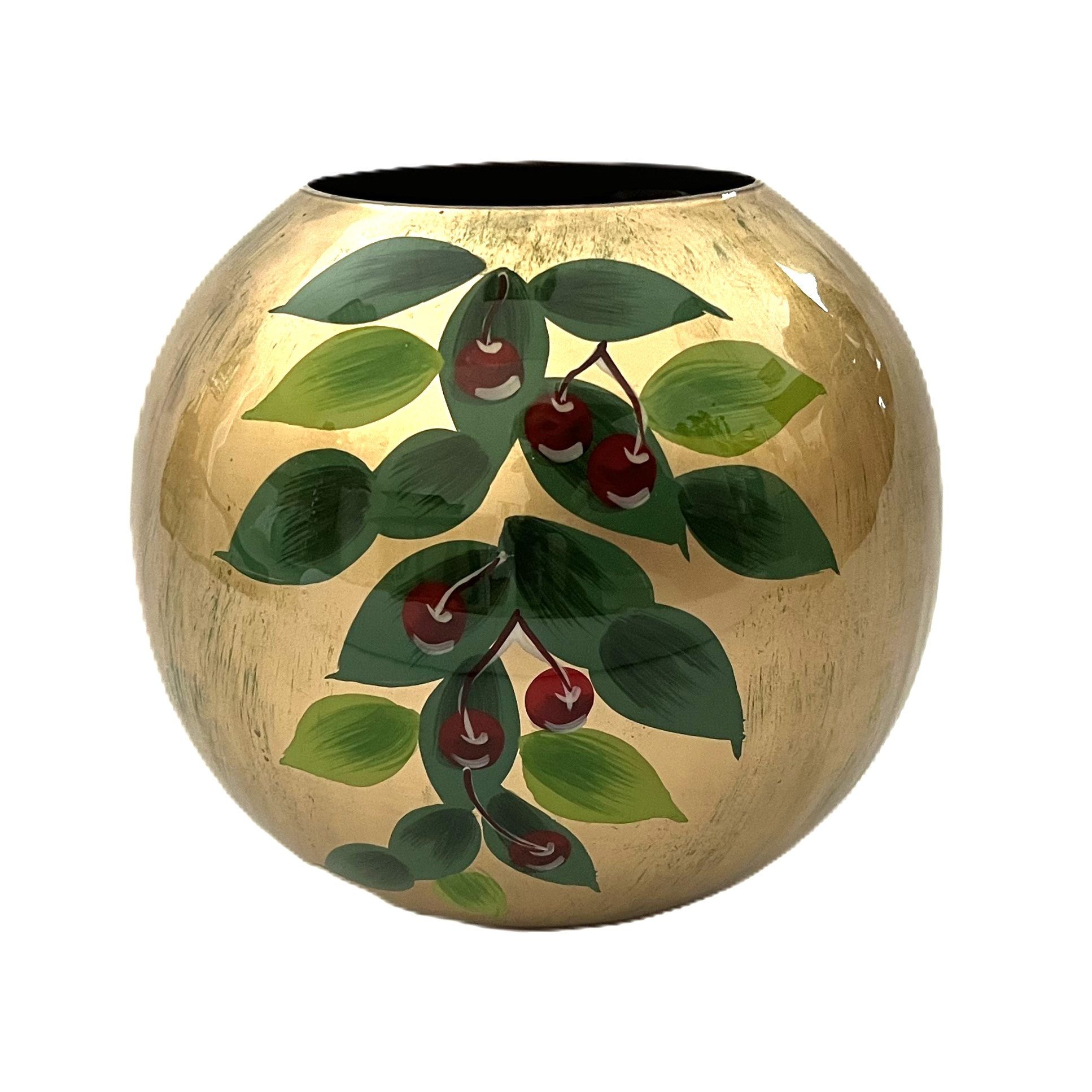 colmore Tischvase Vase Rund Gold Handbemalt Emaille Glas 22 cm, Glänzend