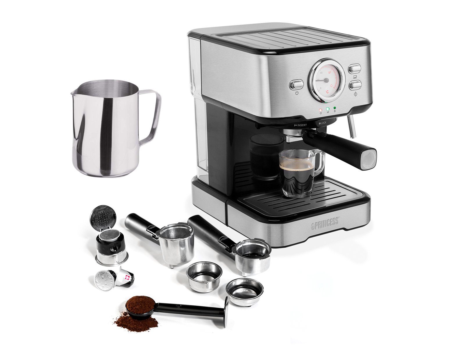 & PRINCESS Kaffee mit Milchaufschäumer Espresso-Maschine italienische Siebdruck Siebträgermaschine,