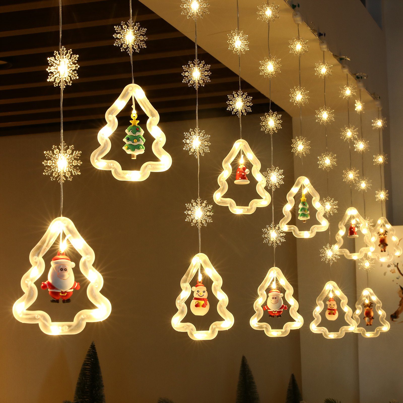 Rosnek LED-Lichtervorhang 3M, Schneeflocke, 8 Glitzermodi, für Weihnachtsparty-Dekoration, 10 Silikon Weihnachtsschmuck