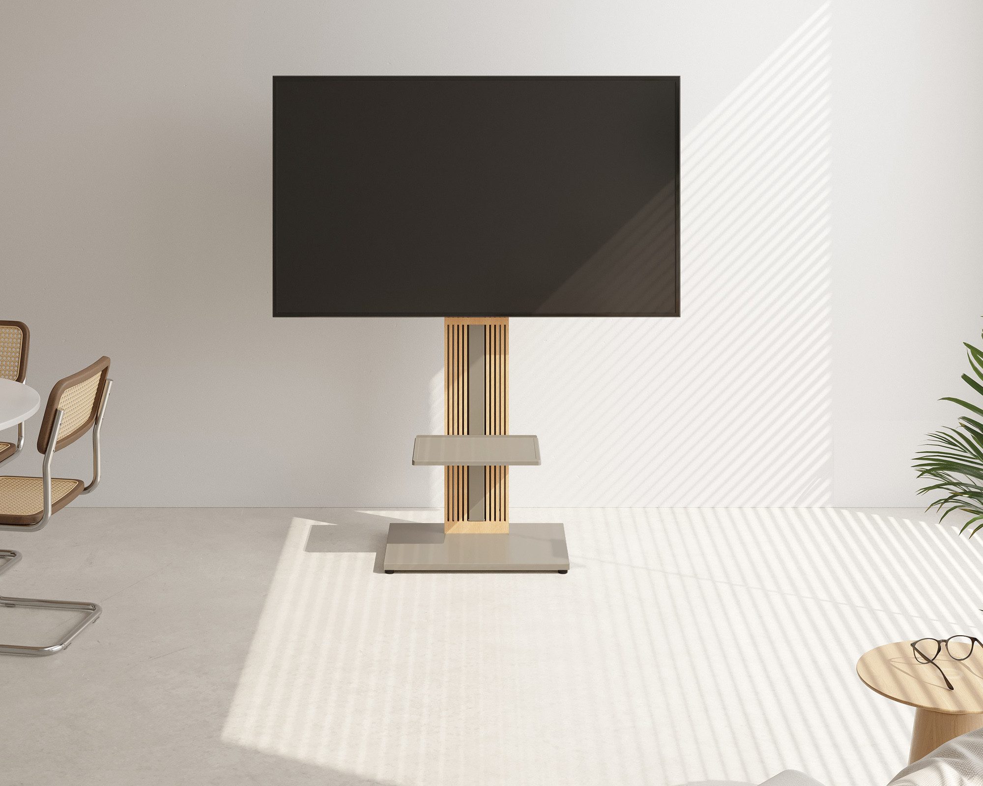 FITUEYES TV-Ständer aus Holz, mit höhenverstellbarer Ablage, ±15° schwenkbar, 32-65 Zoll, (bis 65,00 Zoll, höhenverstellbar, mit Kabelmanagement) – Bild 3 von 5